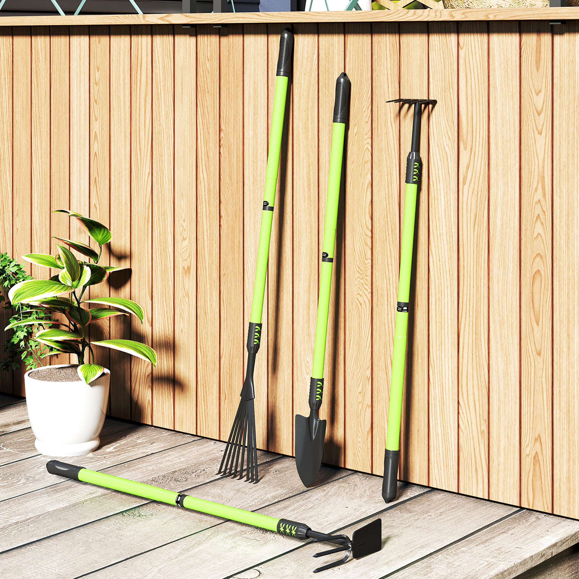Gartenwerkzeug-Set 4 Stück Gartengeräte-Set mit Schaufel Gartenhacke Gartenrechen Laubrechen Grün