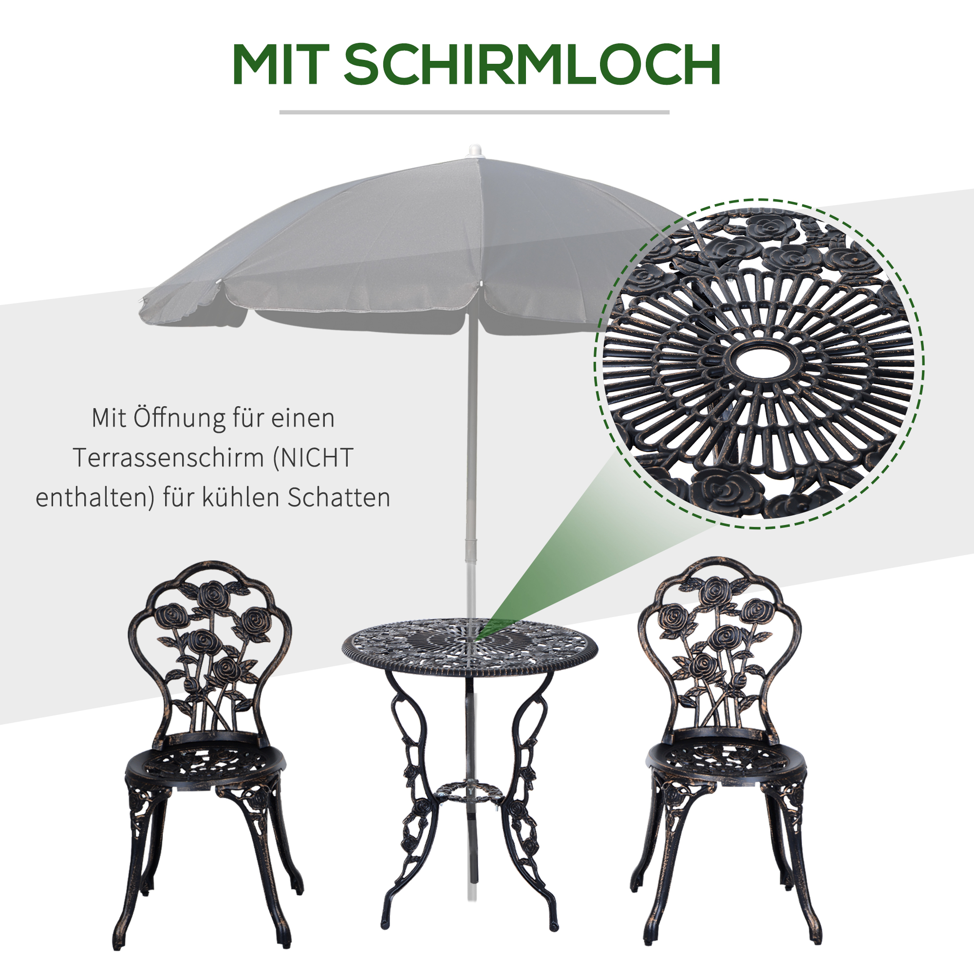 Gartenmöbel für 2 Personen Gartenset Sitzgruppe Balkonset Balkonmöbel Set Garnitur Tisch Stuhl Bronze