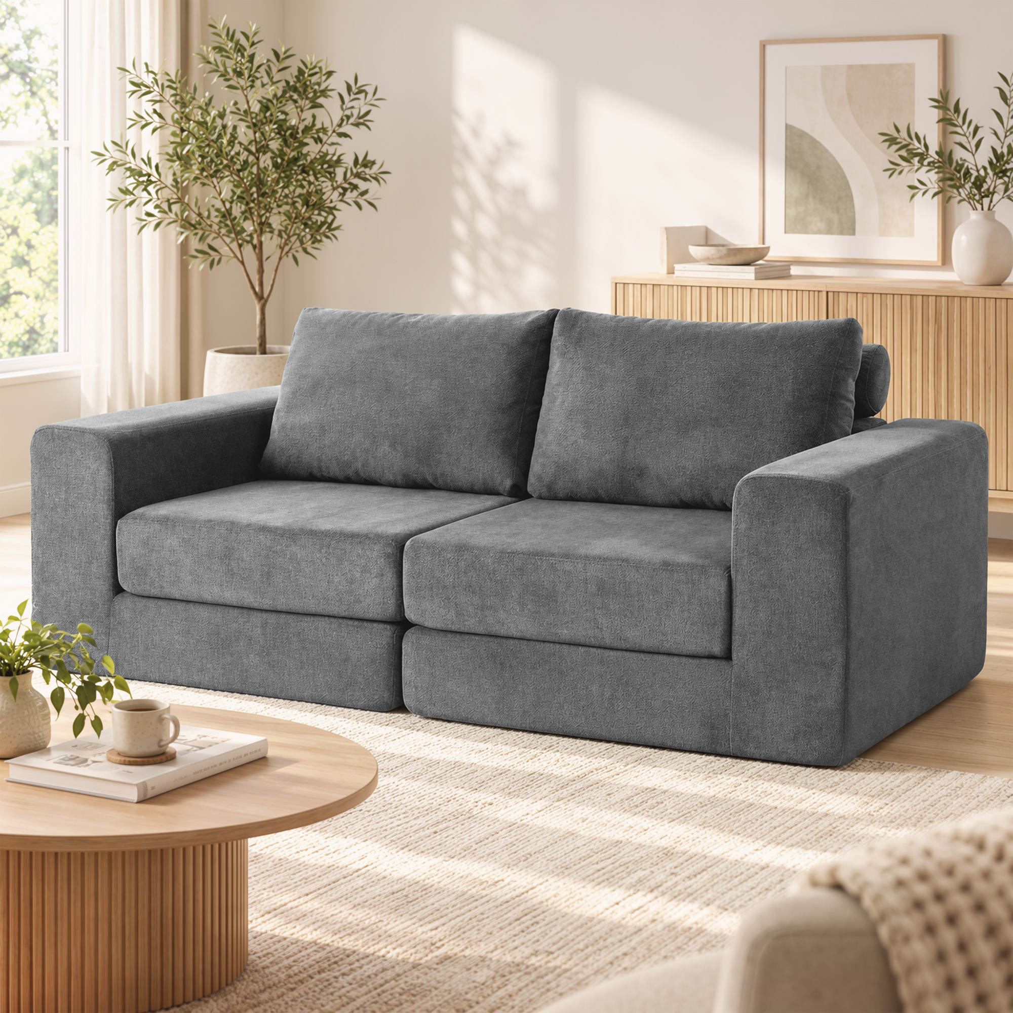 Schlafsofa 4-in-1 Schlaffunktion ausziehbar Klappsofa Kissen 2 Sitzer Grau