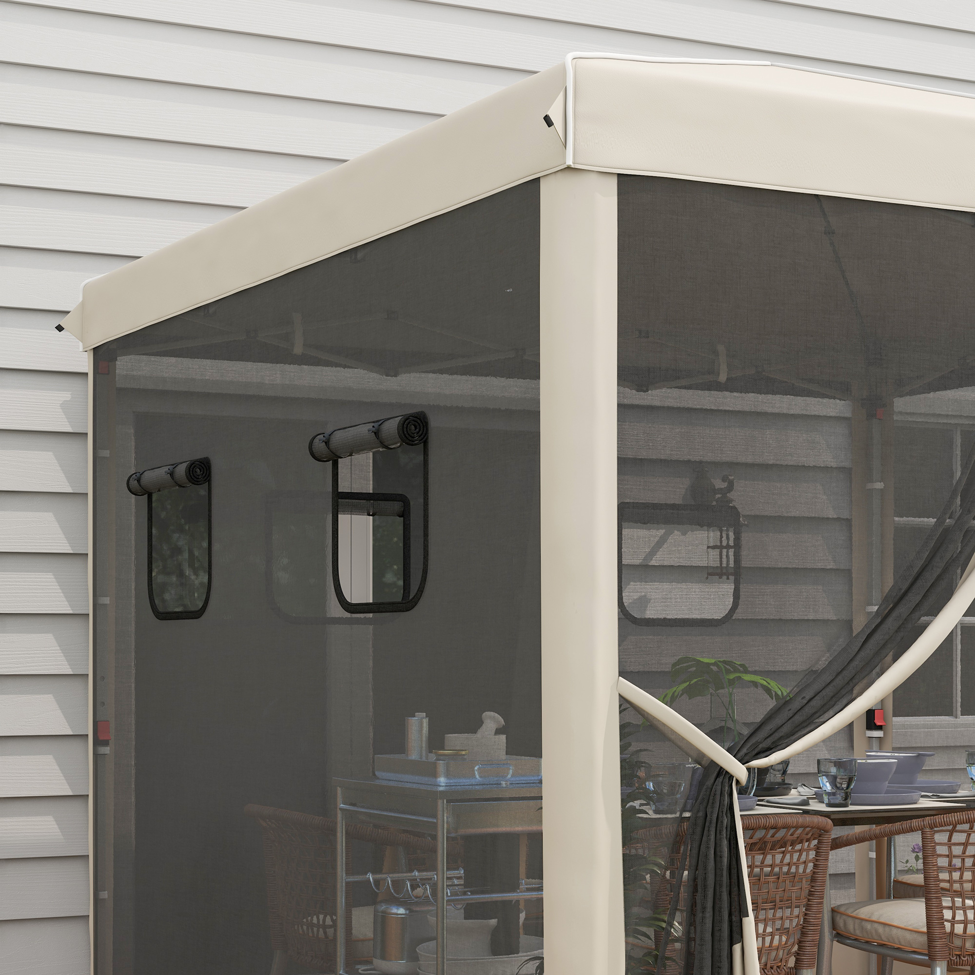 Faltpavillon, höhenverstellbar, Netzvorhänge, Tragetasche, Metallgestell, 3 x 3 x 3 m, Beige