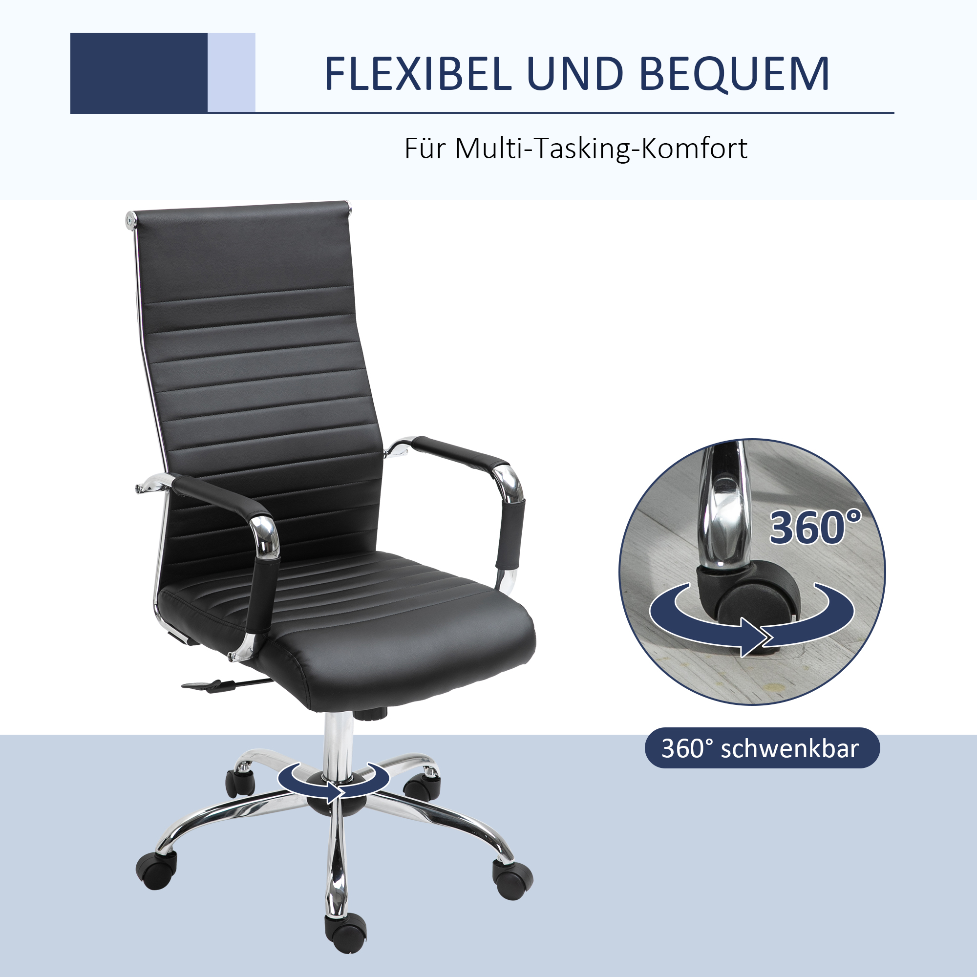 Bürostuhl ergonomischer Schreibtischstuhl mit Wippfunktion Chefsessel höhenverstellbarer Drehstuhl gepolstert Kunstleder Schaumstoff Schwarz 54 x 62 x 104-114 cm