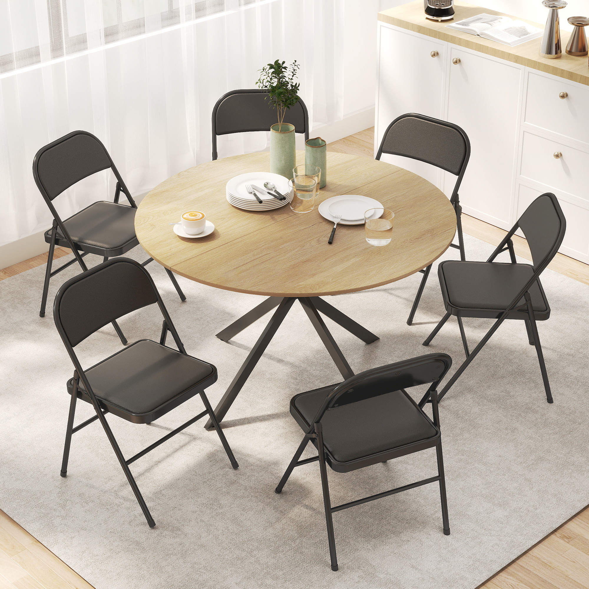 2er-Set Klappstühle, tragbare Bürostühle, Stahlbeine, Faltstuhl für Büro, Empfang, Wartezimmer, Kunstleder, Schwarz