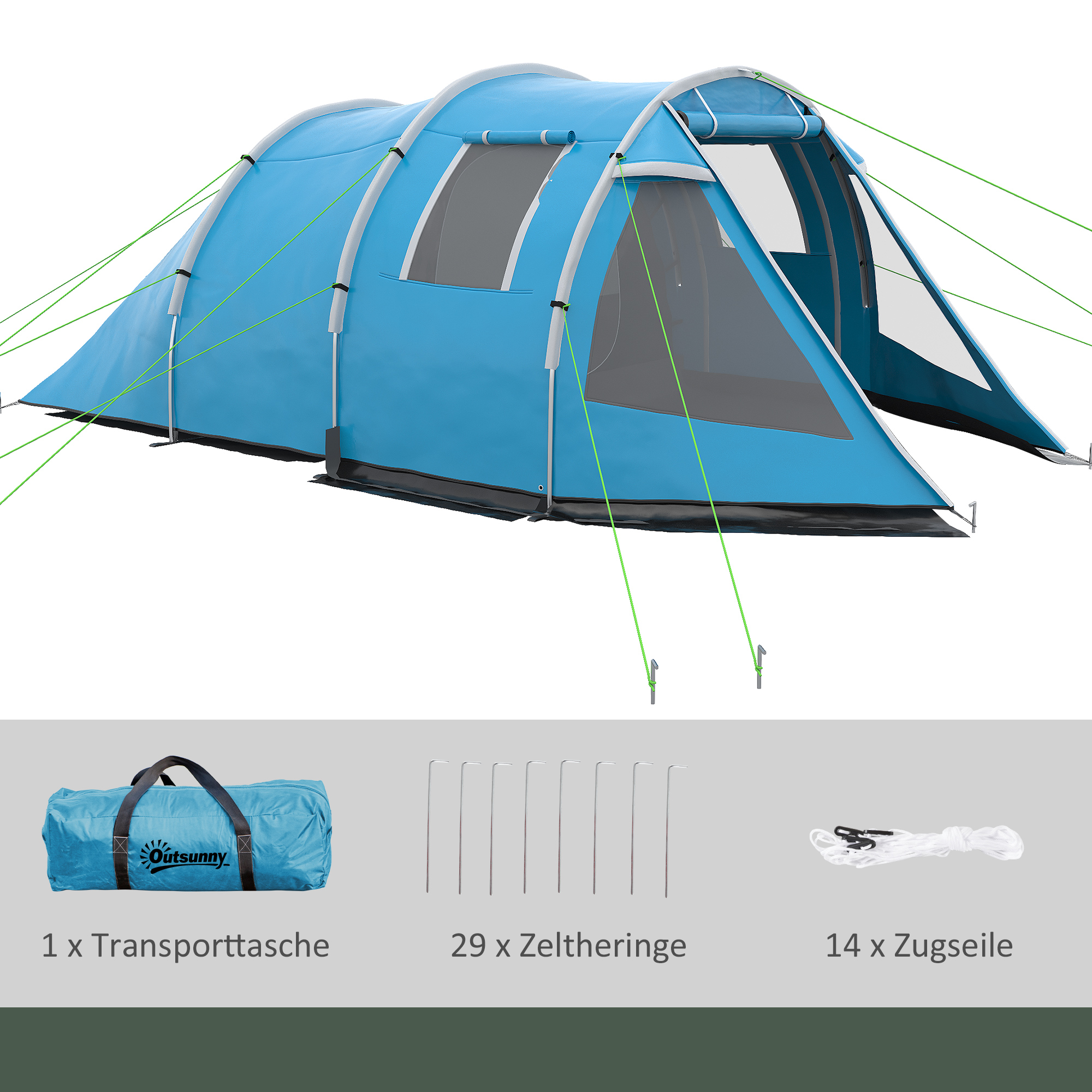 Campingzelt Trekkingzelt Zelt, wetterbeständig, 2 Räume,  475 x 264  cm Breite x 172, Blau