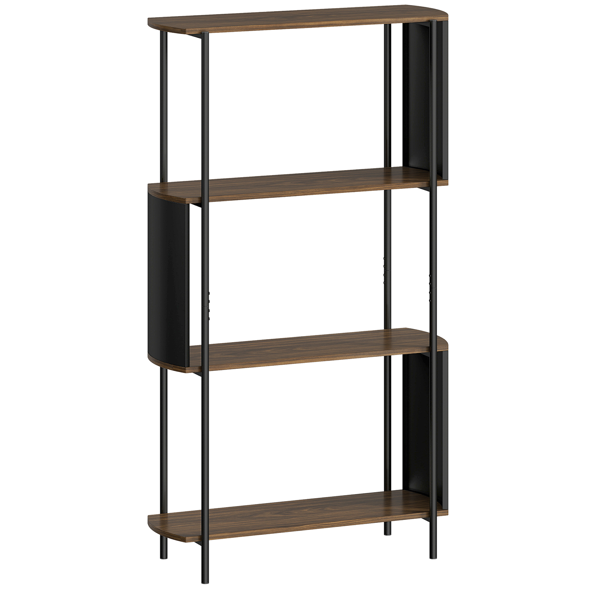 4-stufiges Regal, freistehendes Regal mit geschwungenem Design, industrielles Bücherregal, braune Holzoptik