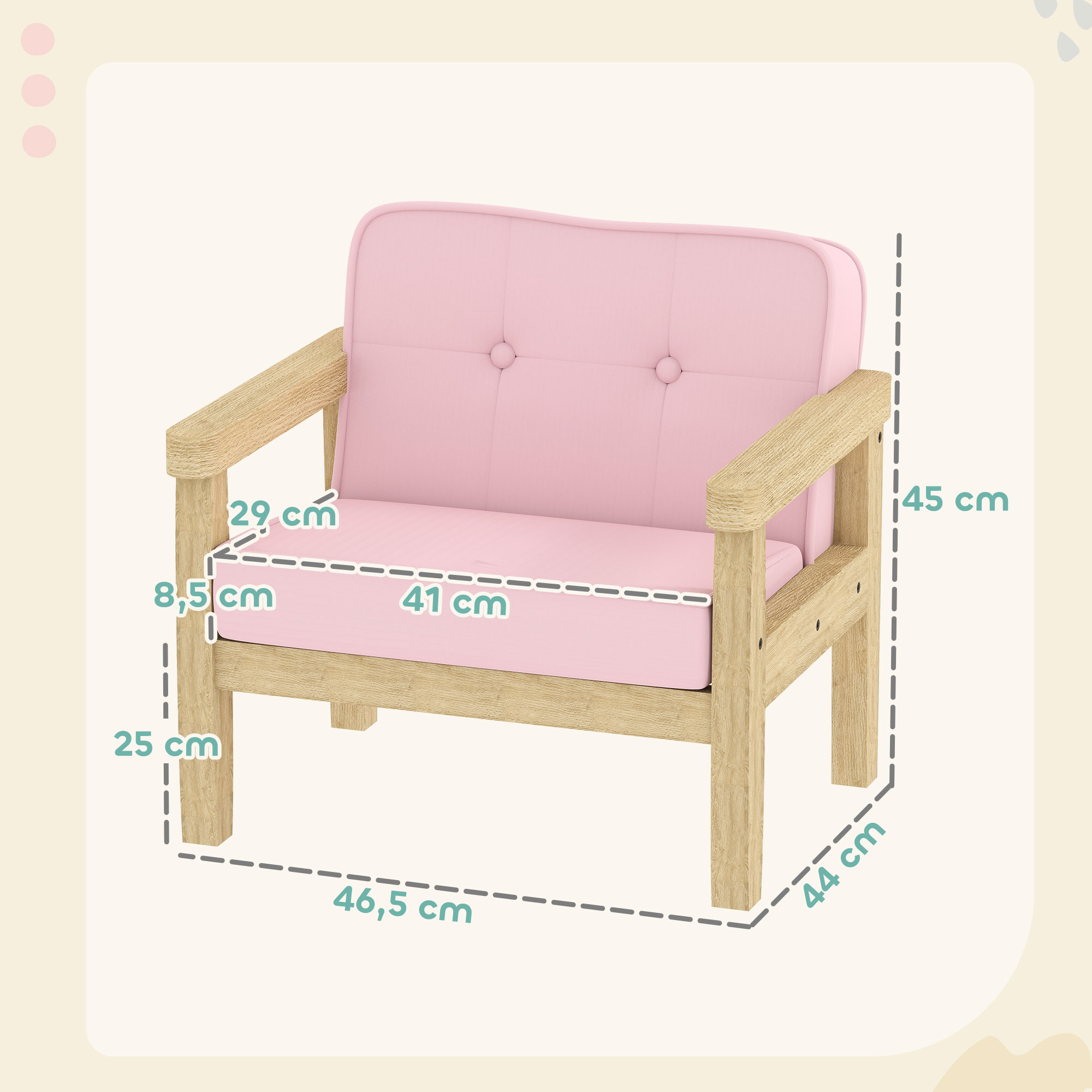 Kindersessel Kindersofa mit Kord-Optik, massiven Holzfüßen Sessel aus Schaumstoff Kinderstuhl für Kinderzimmer, Spielzimmer, 46,5 x 44 x 45 cm, für Kinder 3-8 Jahre Rosa