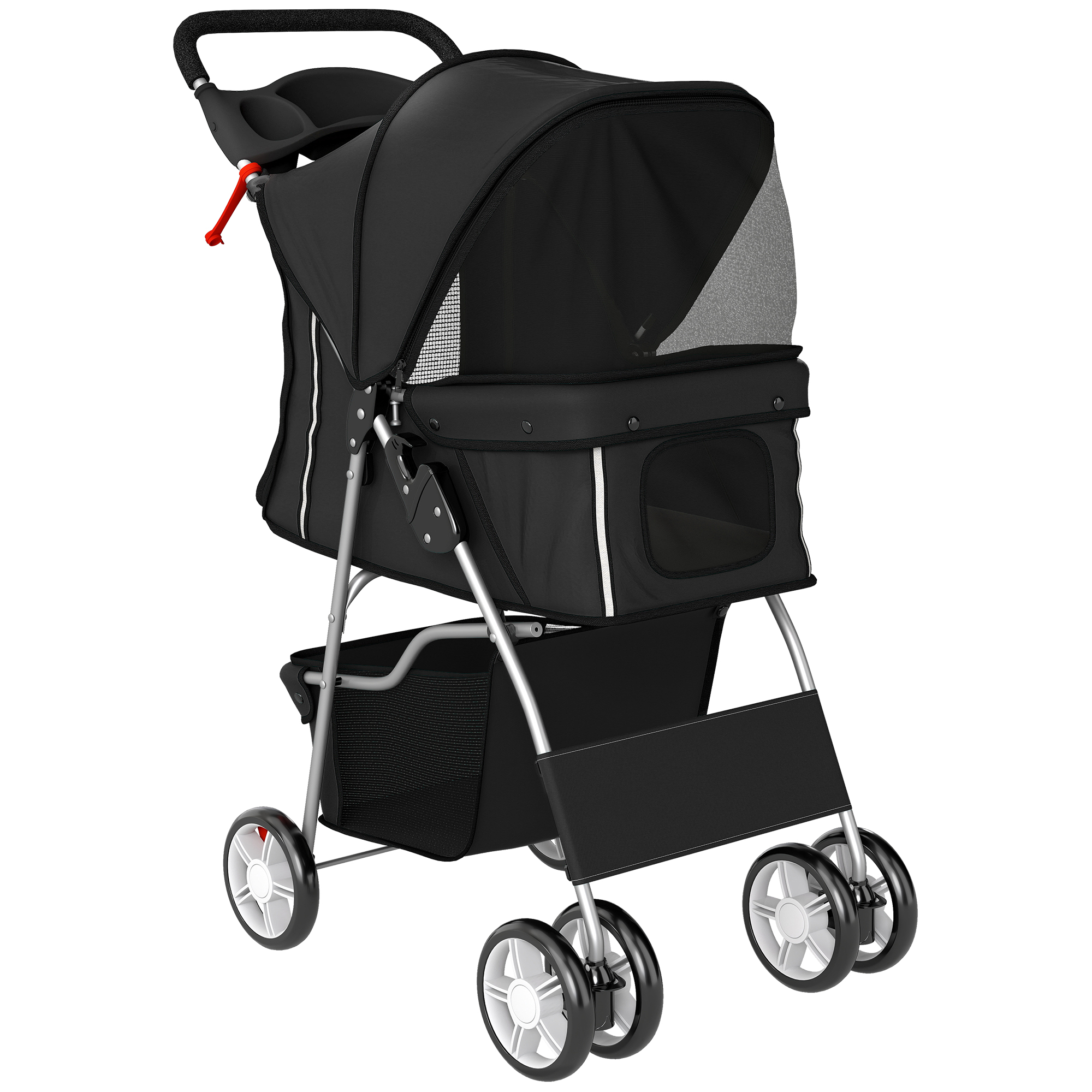 pawhut-hundewagen-faltbar-hundebuggy-mit-reflektorstreif-aufbewahrungskorb-kissen-fur-kleine-hunde-bis-10-kg~238DDK63PP800
