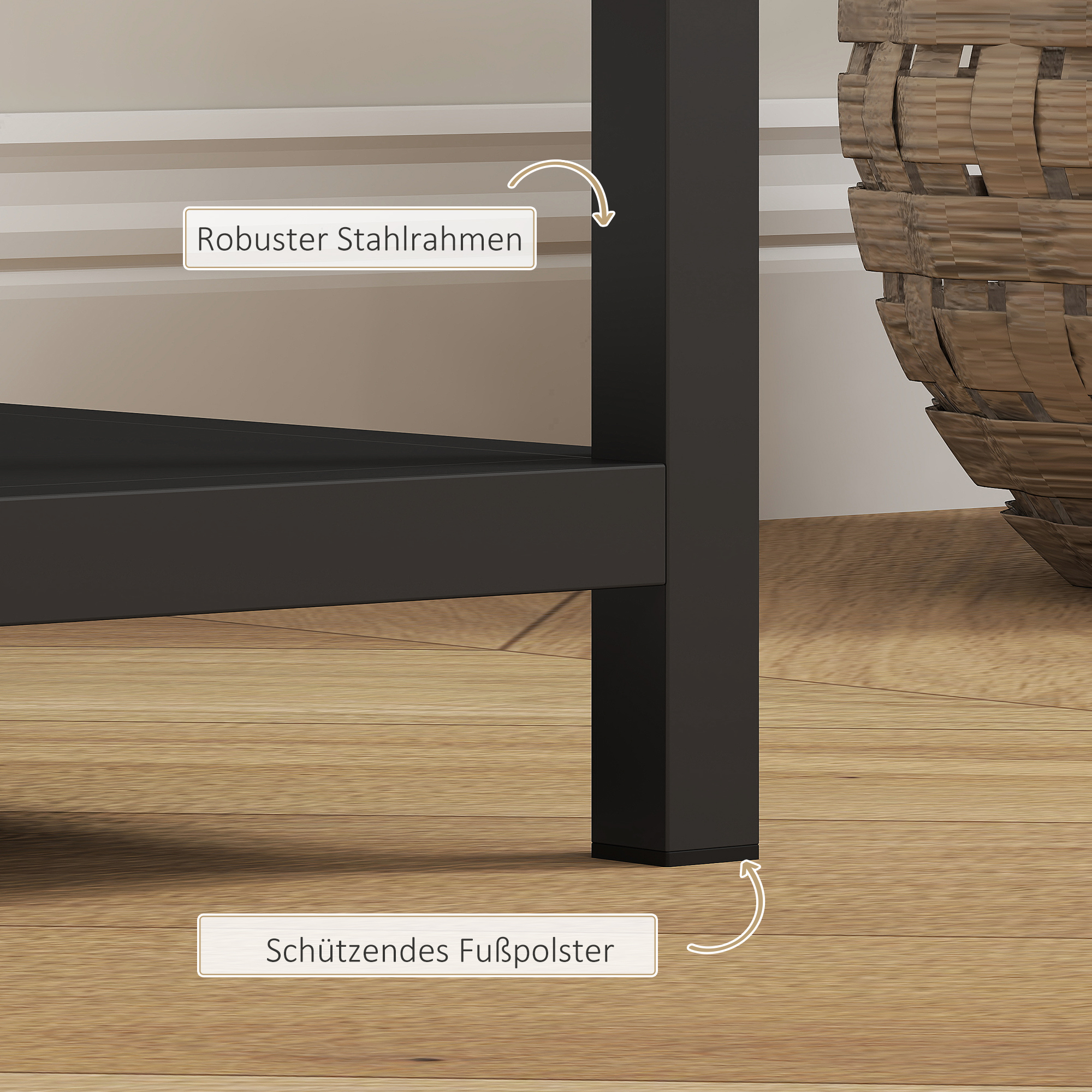 Konsolentisch, 4 Ebenen, Stahlrahmen, für Flur, Wohnzimmer, Schwarz