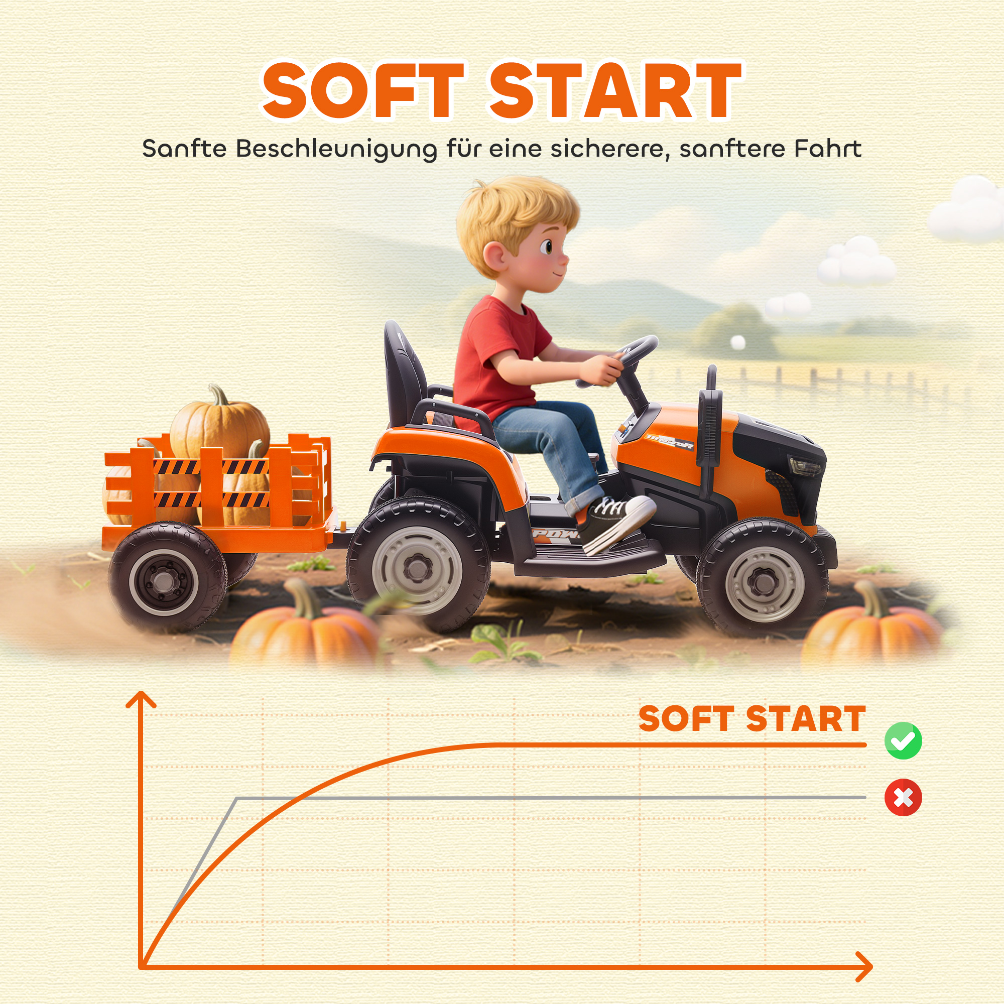 Kindertraktor, mit Fernbedienung, orange