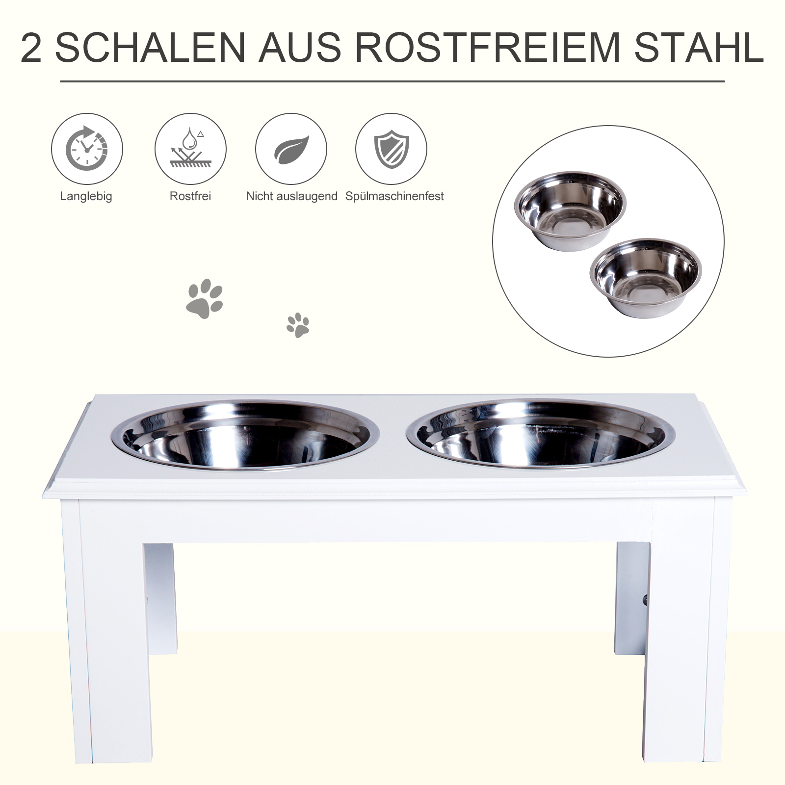 Hunde-Futterstation, rutschfest, 58,4 x 30,5 x 25,4cm, Weiß, 2L pro Napf