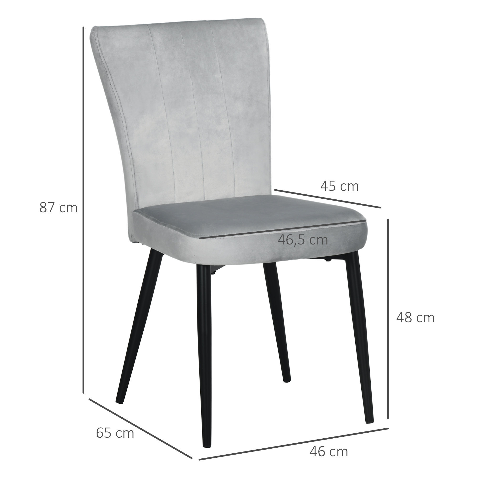4er-Set Esszimmerstühle, Akzentstühle für Küchen und Esszimmer, Stuhlset, Velours-Optik, Hellgrau+ Schwarz