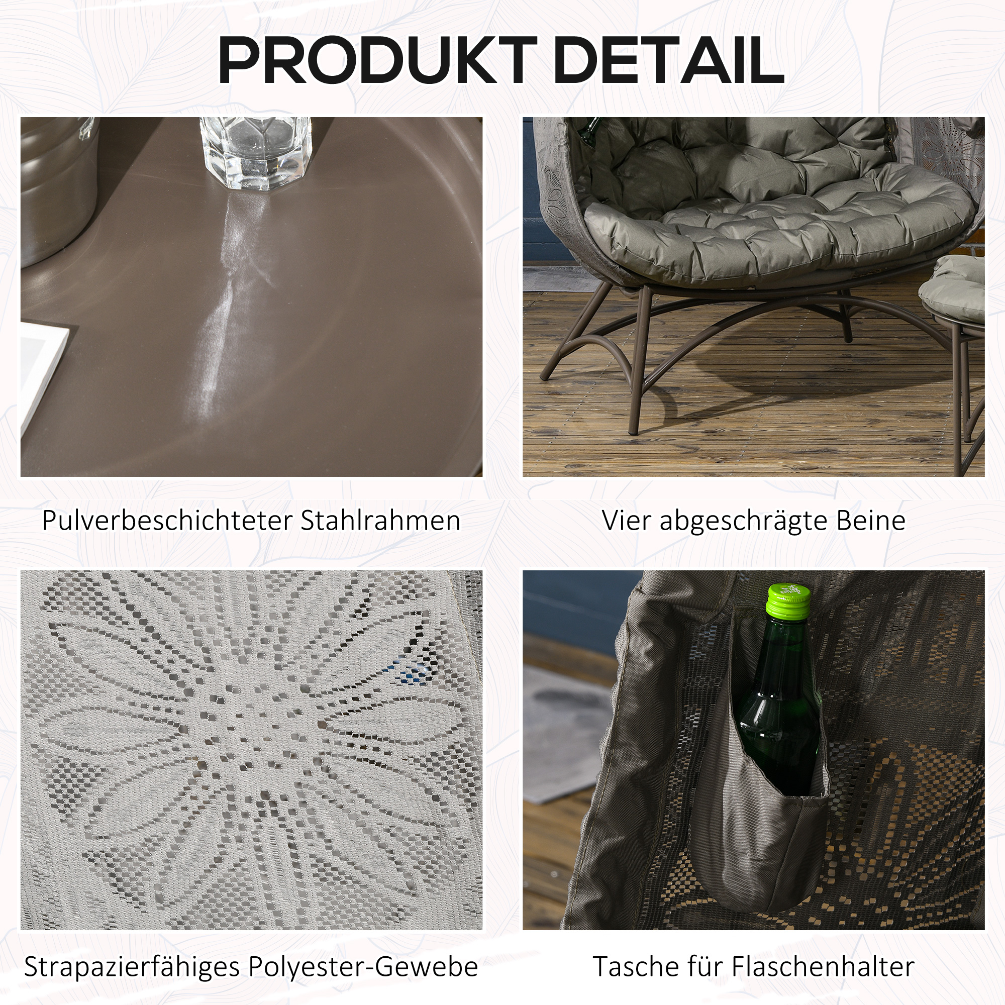 Gartenmöbel-Set, 2 Korbsessel mit Beistelltisch, faltbar, Sitzauflagen, Metallgestell, Farbe: Sand