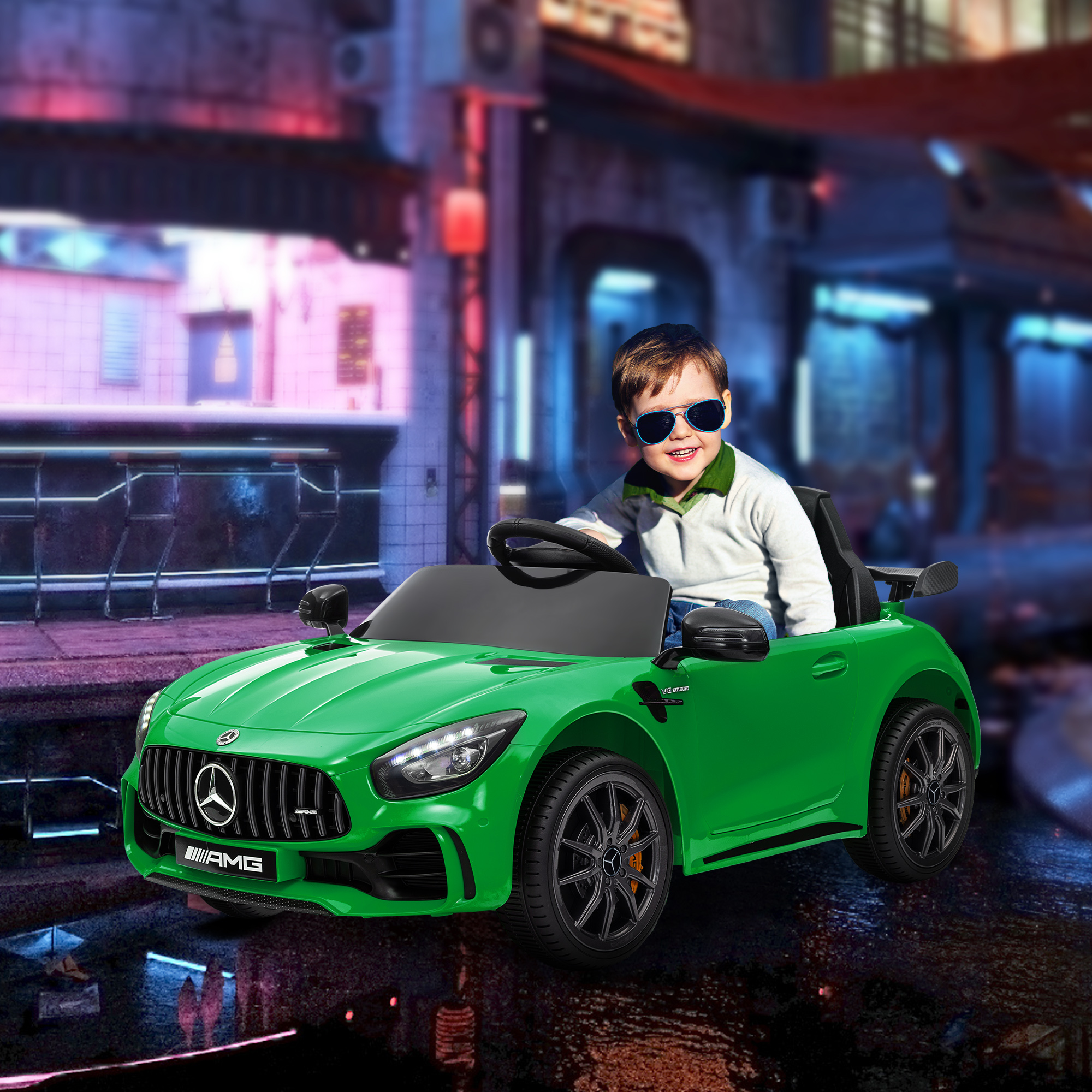 Elektro-Kinderauto, Mercedes, 3-5 km/h, Fernbedienung, Licht & Musik, Grün