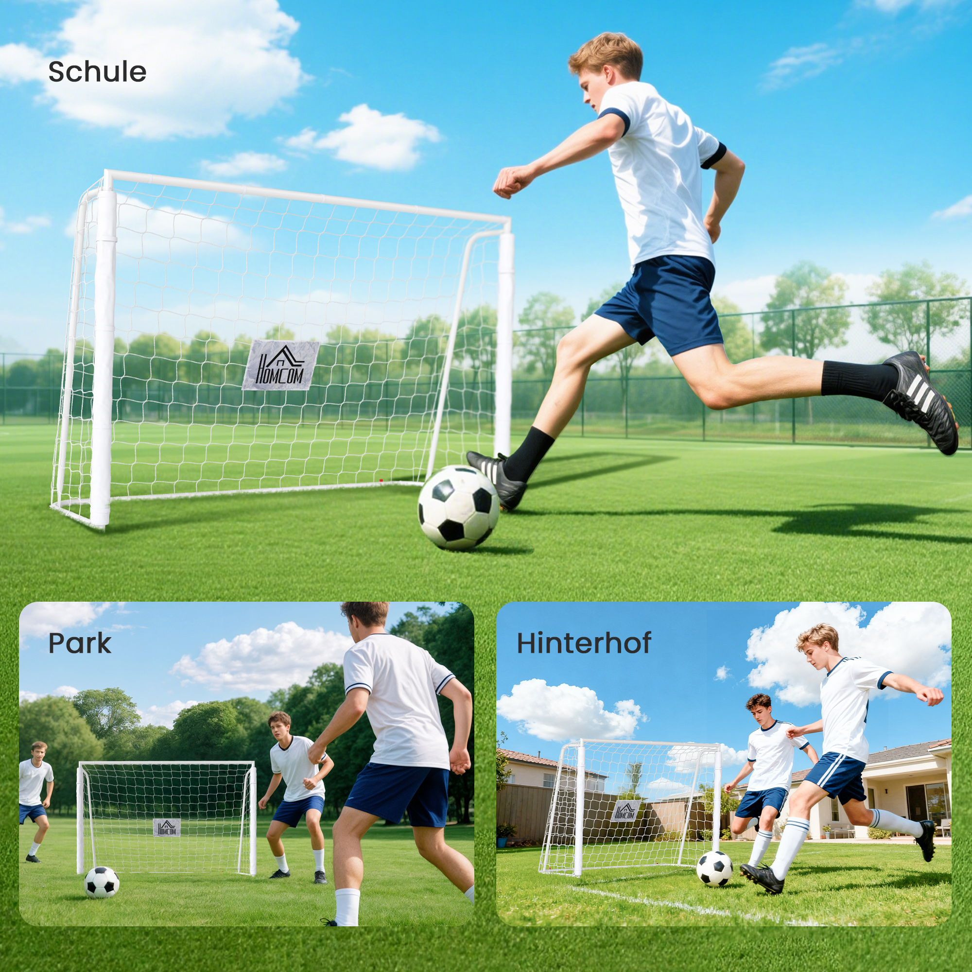 Fußballtor Kinder, Zielmarkierung, Stoßdämpfende Hülsen, Garten, 186x123cm, Weiß
