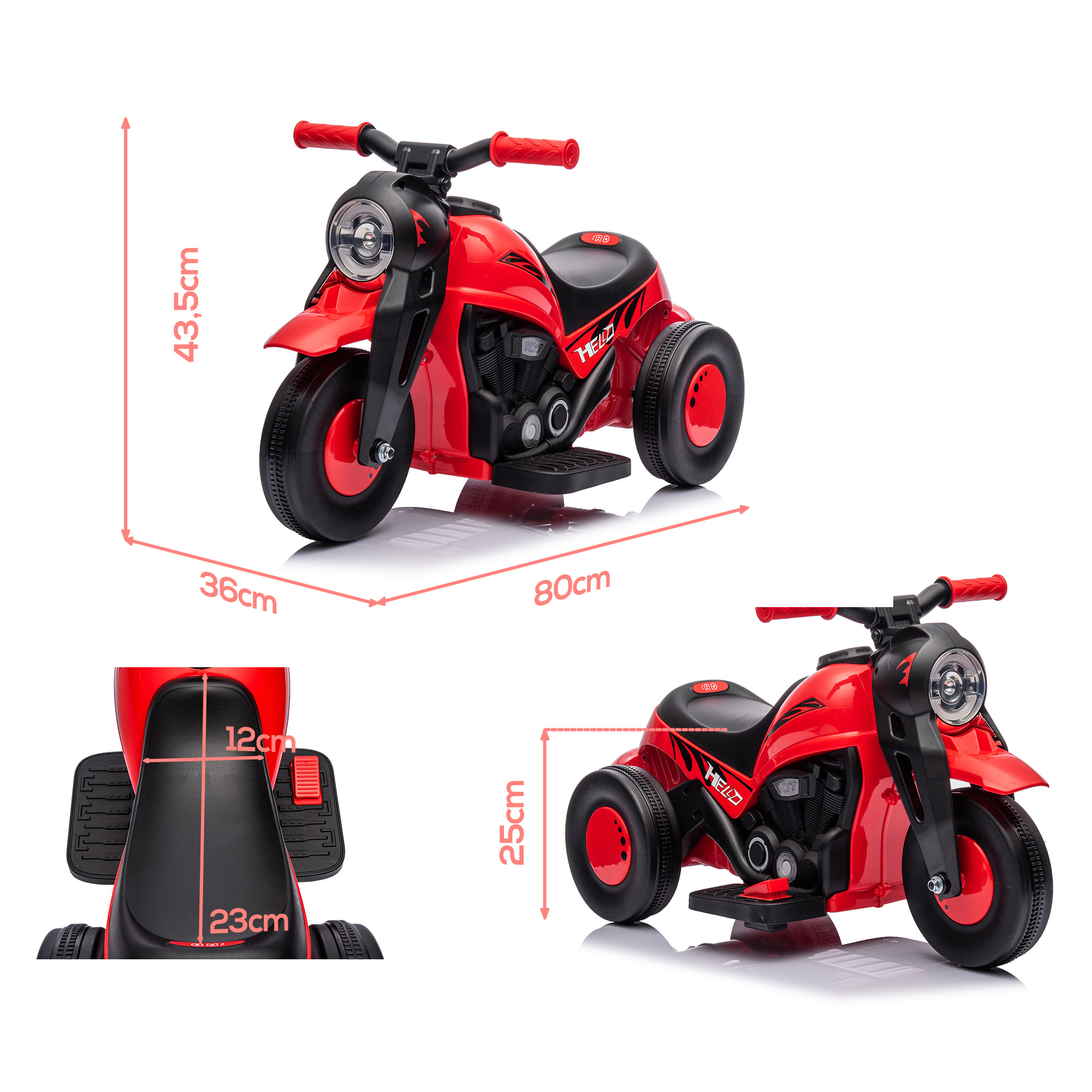 Kinder Elektro-Motorrad, 6V Kindermotorrad mit Musik, Blasen 2,5-3 km/h, für 2-5 Jahre Kinder