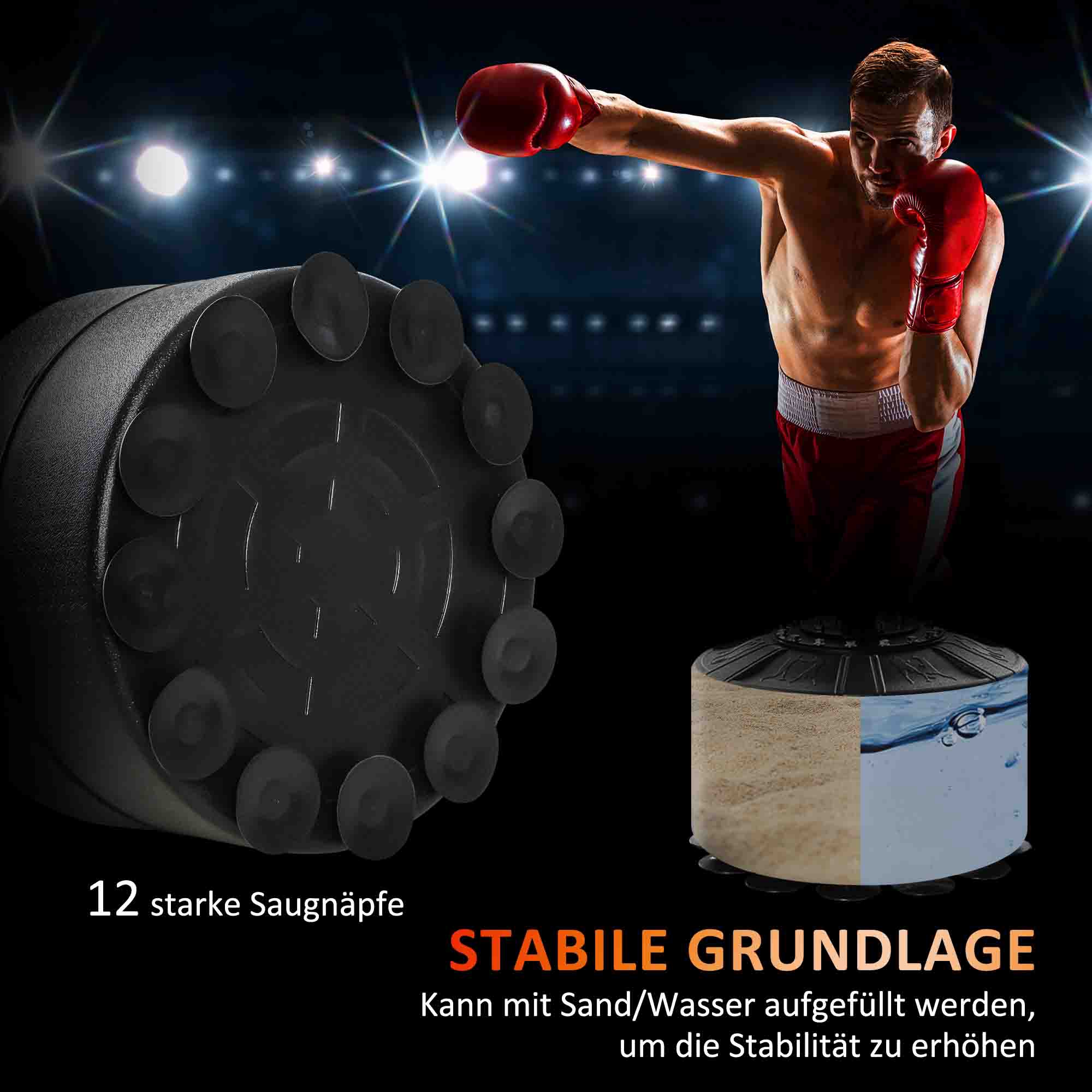 4-in-1 freistehender Boxsack-Ständer, 160-230 cm höhenverstellbar, Rot