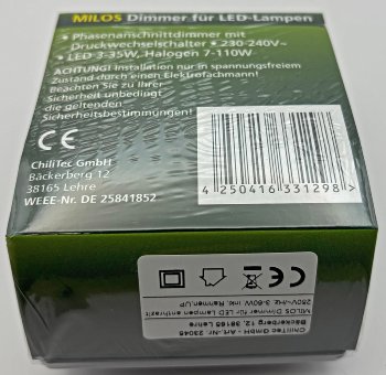 MILOS Dimmer für LED Lampen, Anthrazit / 250V~/ 3-60W, inkl. Rahmen, UP