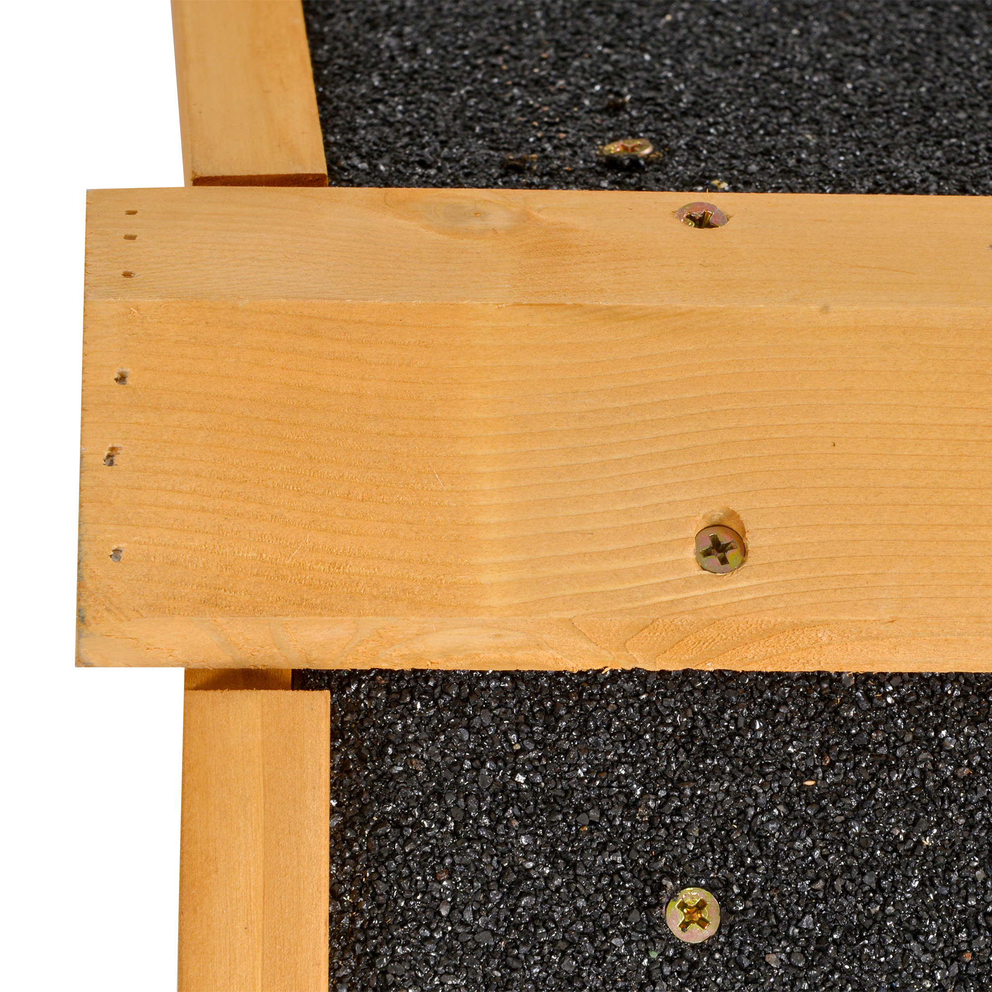Kleintierstall mit Freigehege u. Rampe 122 cm x 63 cm x 92 cm Tannenholz Metall Hellgelb+Dunkelgrau