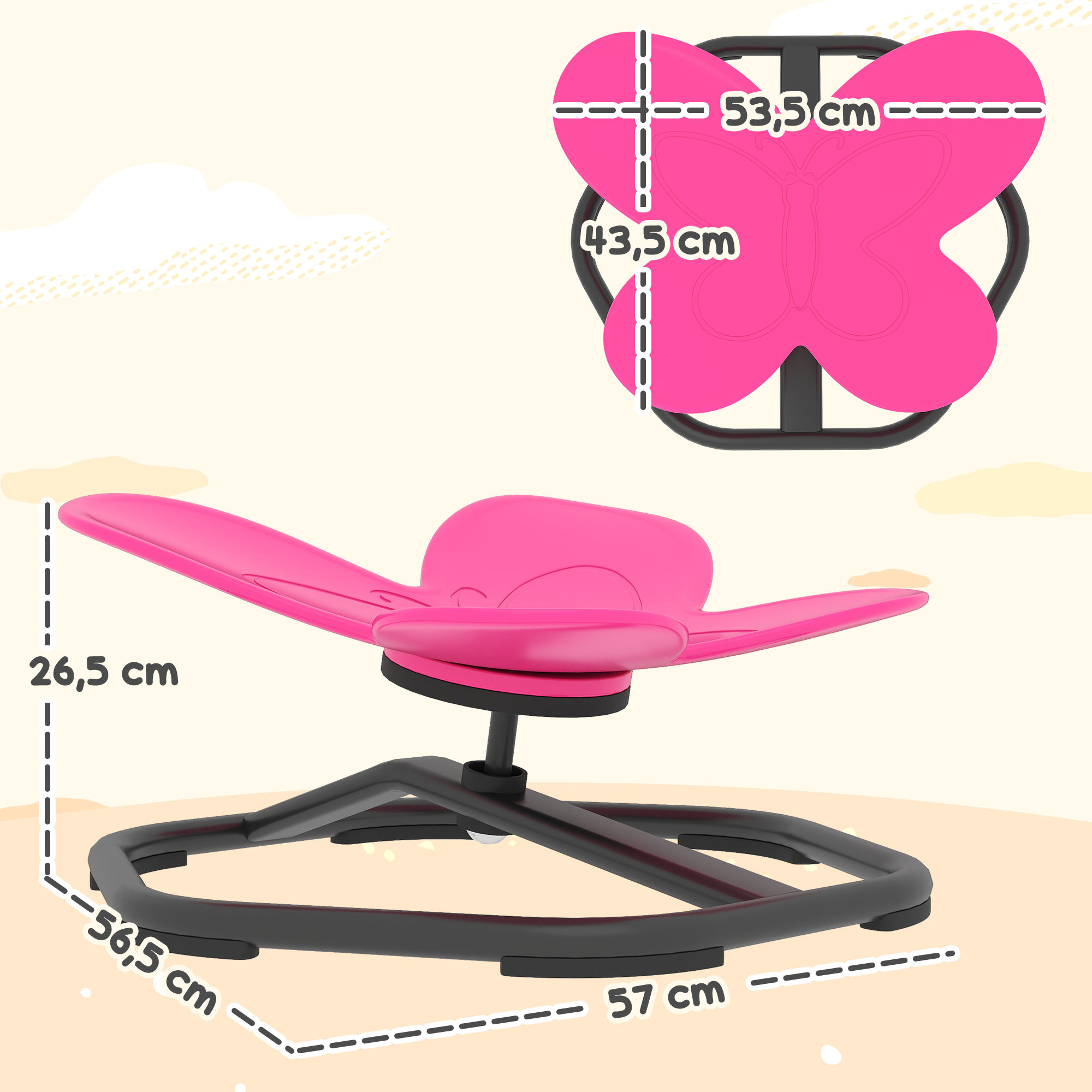 Sensorischer Drehstuhl für Kinder, Schmetterlings-Form, fördert Balance und Koordination, Kunststoff, Metall, Rosa