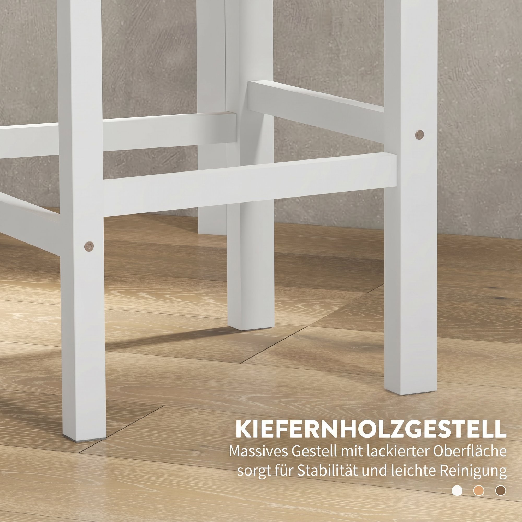 Barhocker 2er Set Barstuhl aus Kiefernholz mit Fußstütze, Lehne, Landhaus-Stil für Küche, Wohnzimmer, Natur