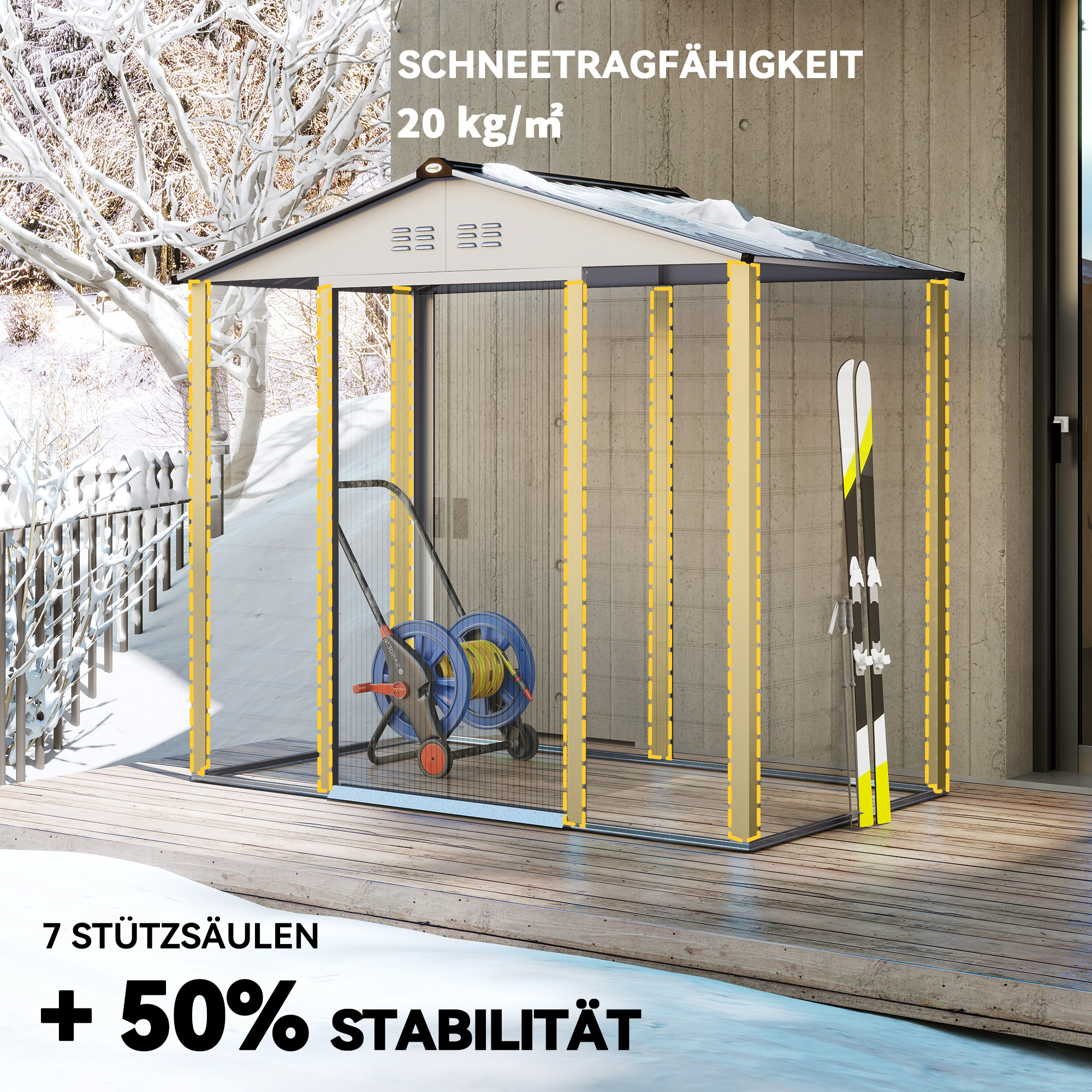 2,43 ? Gerätehaus, 213 x 131 x 192 cm Geräteschuppen mit Satteldach, Abschließbare Schiebetür, wetterfest, Grau