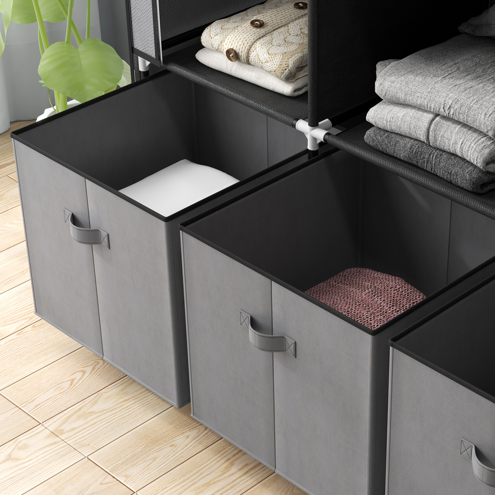 Stoffschrank aus Vlies, Faltschrank, inkl. 3 Schubladen, 125 cm x 43 cm x 162,5 cm, Grau