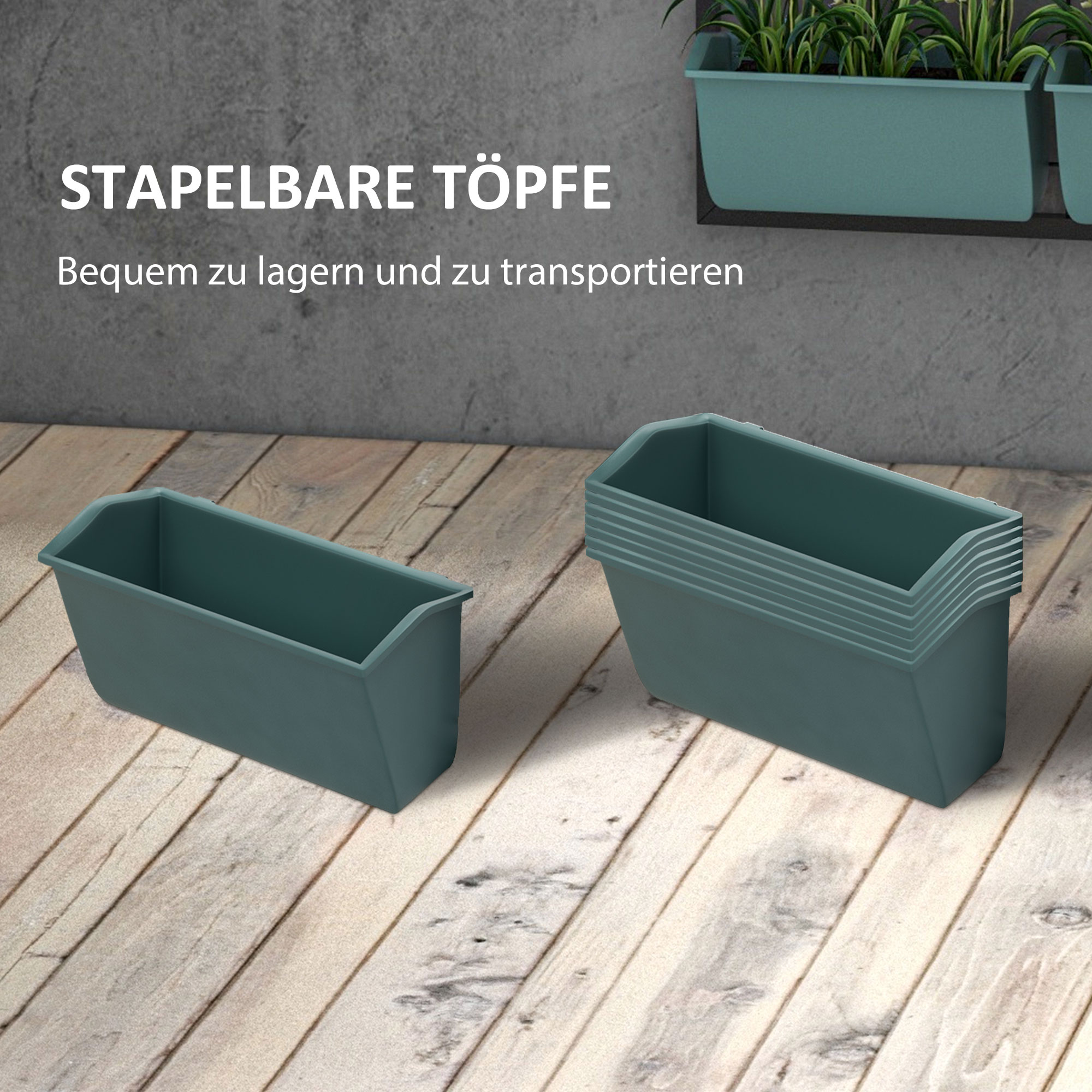 Pflanzentreppe Blumentreppe  8 Pflanzkästen, stapelbar, wetterbeständig, 52,5 x 14 x 90 cm, Grau + Schwarz