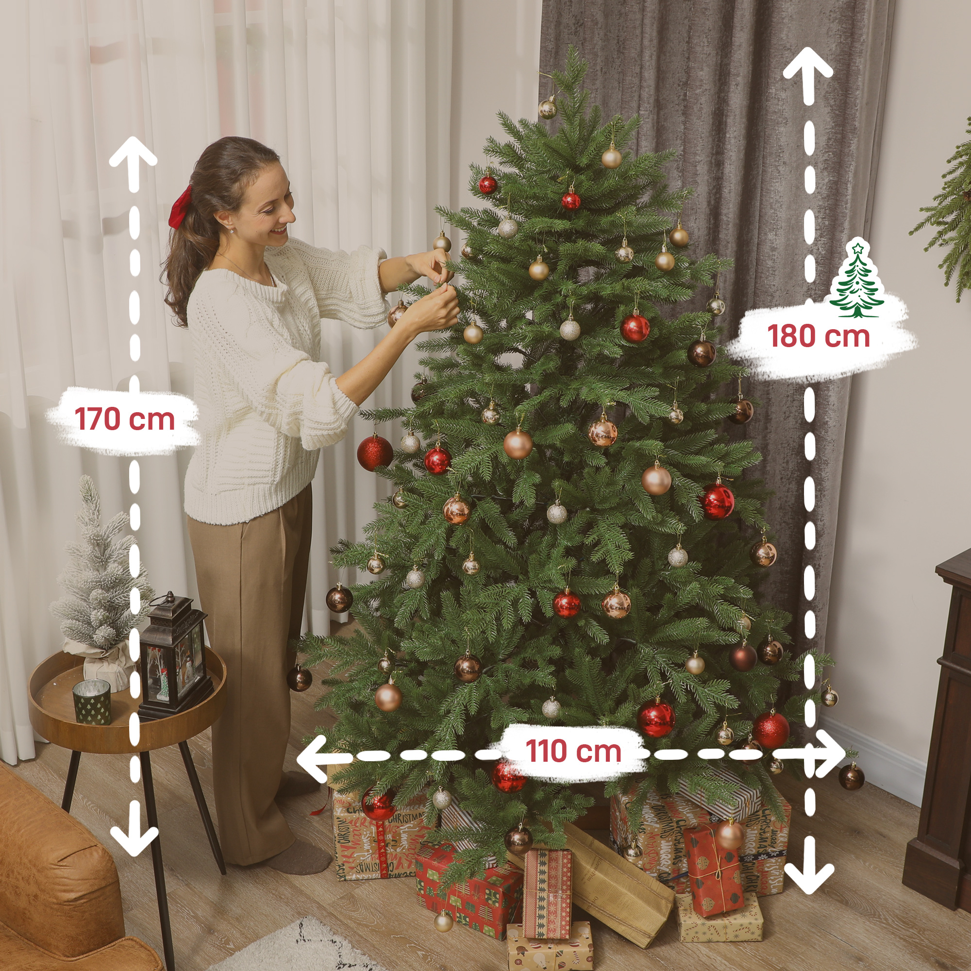 Künstlicher Weihnachtsbaum, realistisches Aussehen, klappbare Zweige, Holzsockel
