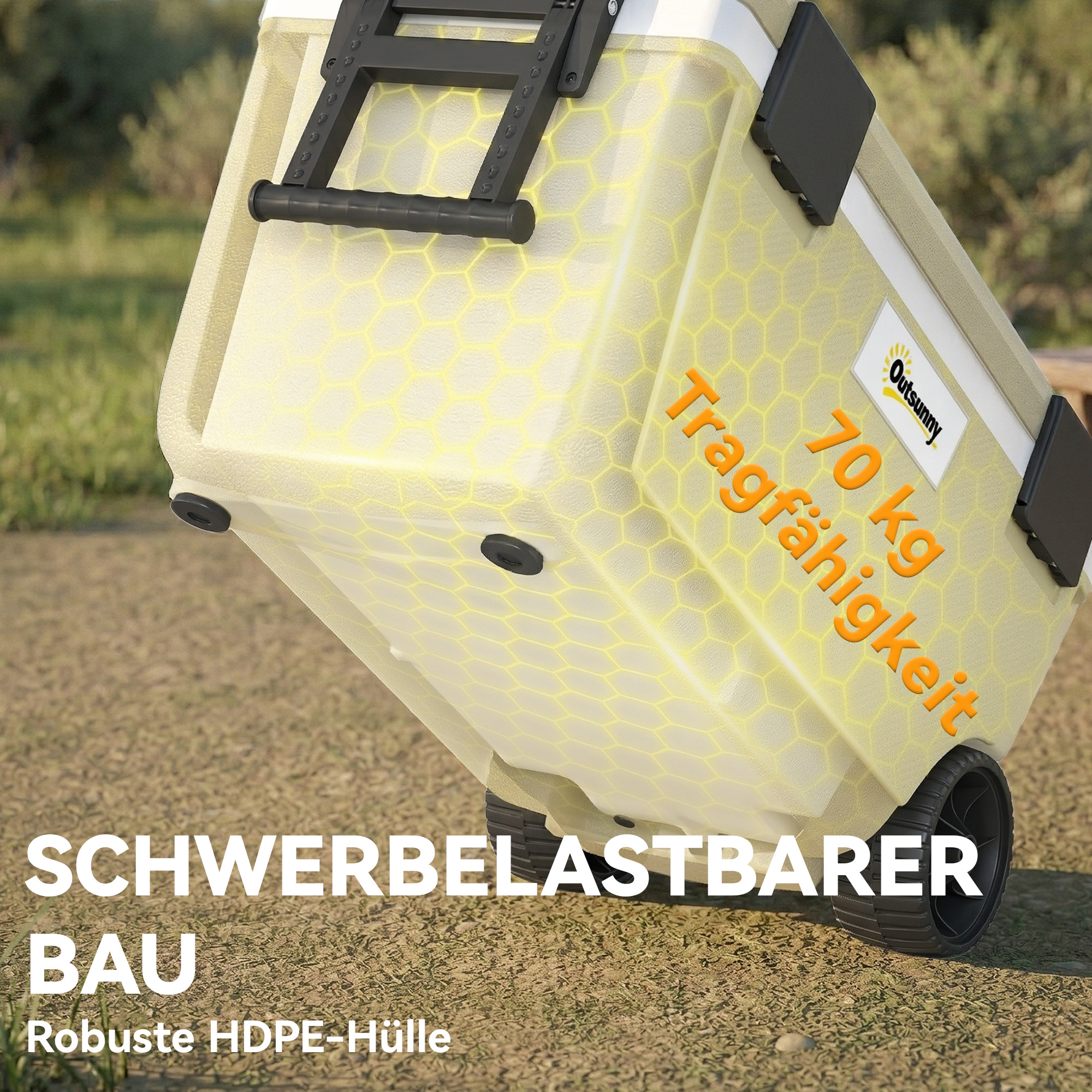 Kühlbox 70L Große Passive Thermobox bis zu 72 Std. Kühlung, mit PU-Vollschaumisolierung Rädern Ablassventil Griff