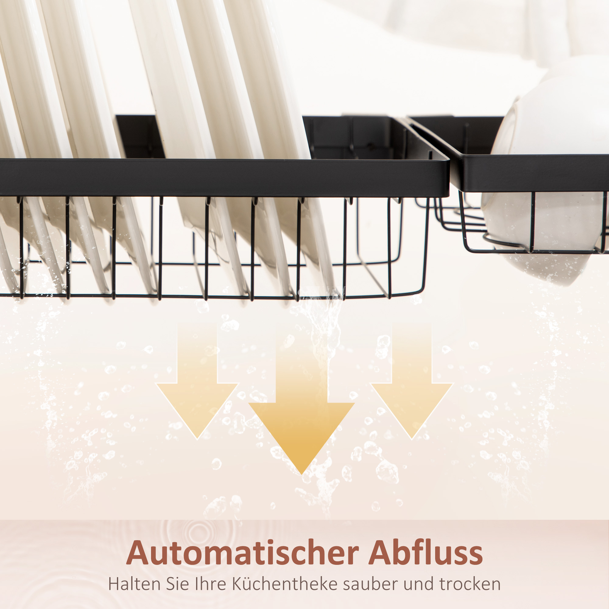 Abtropfgestell Geschirr, 2-stufiges Abtropfständer mit Haken, Tellerregal, Zubehör, 100 cm Stahl, Schwarz