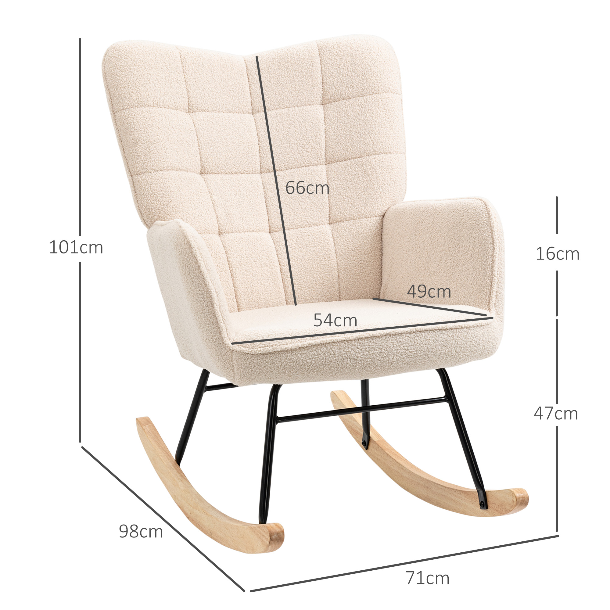 Schaukelstuhl im Retro-Design, Massivholz, Sessel, Relaxsessel, 98 cm x  71 cm x 101 cm, Beige
