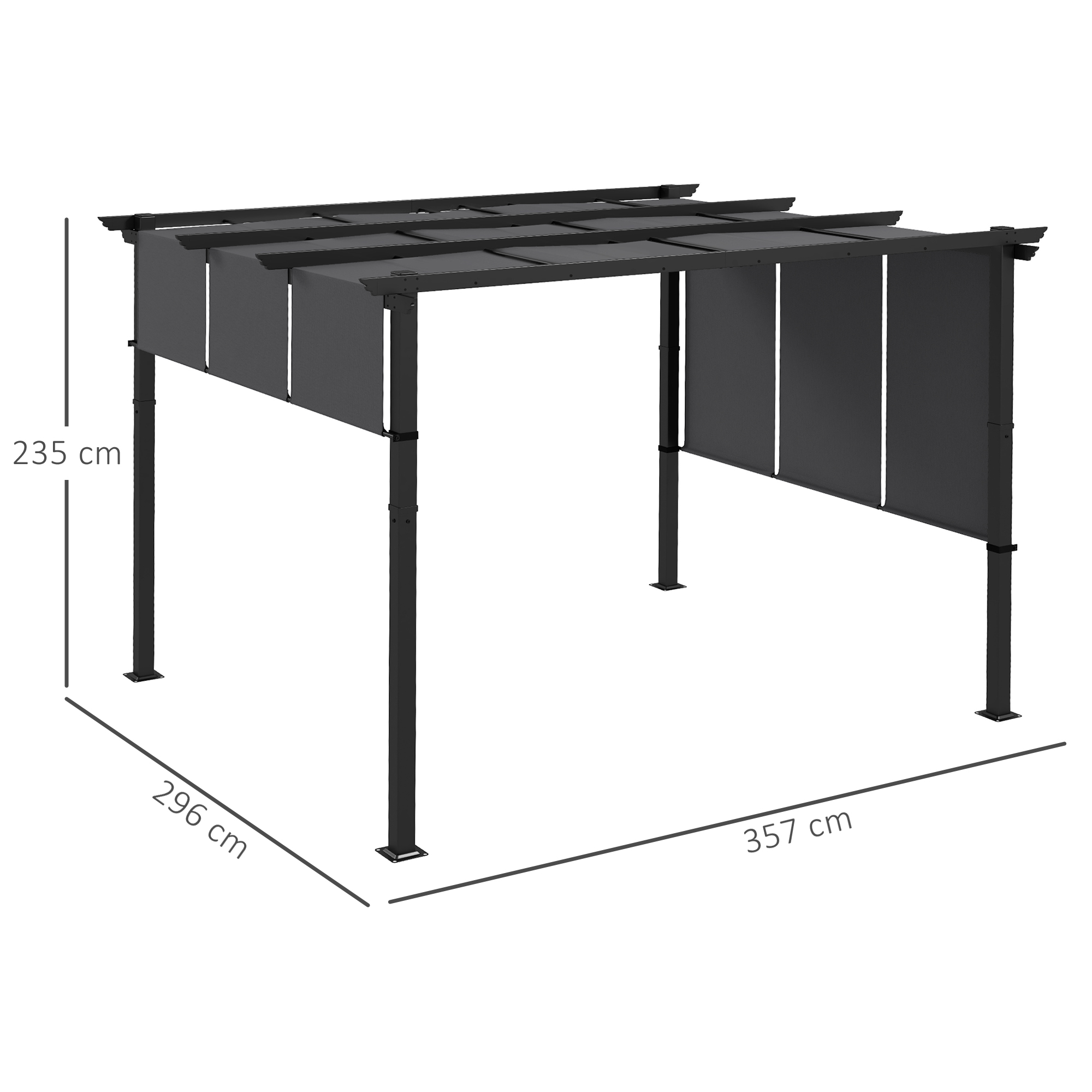 Markise Sonnenschutz. Pergola, wetterbeständig,  inkl. Befestigungsmaterial, 3 x 3,5 m, Dunkelgrau