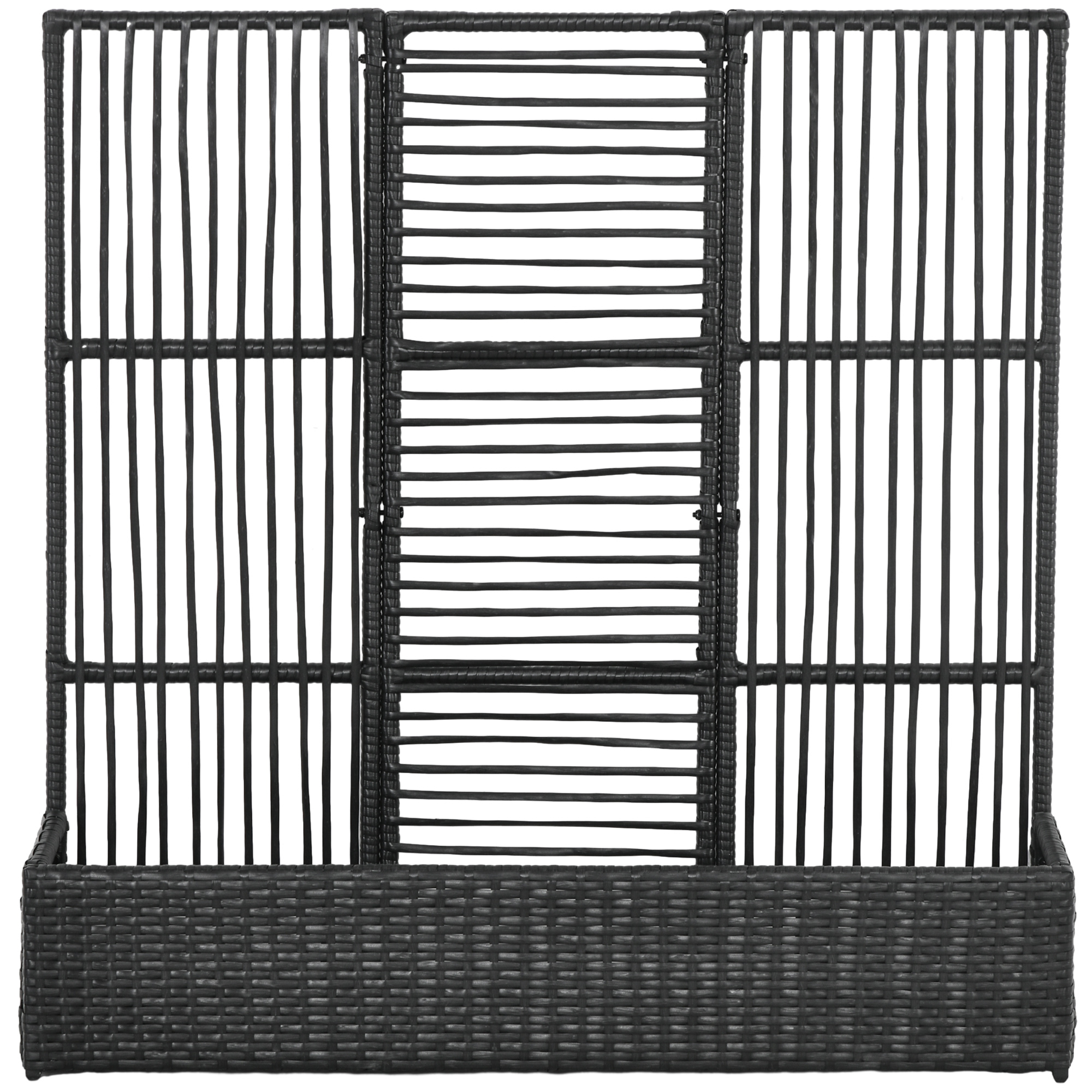Blumenkasten mit Spalier, wetterfest, Polyrattan, 103 x 103 x 29 cm, Schwarz