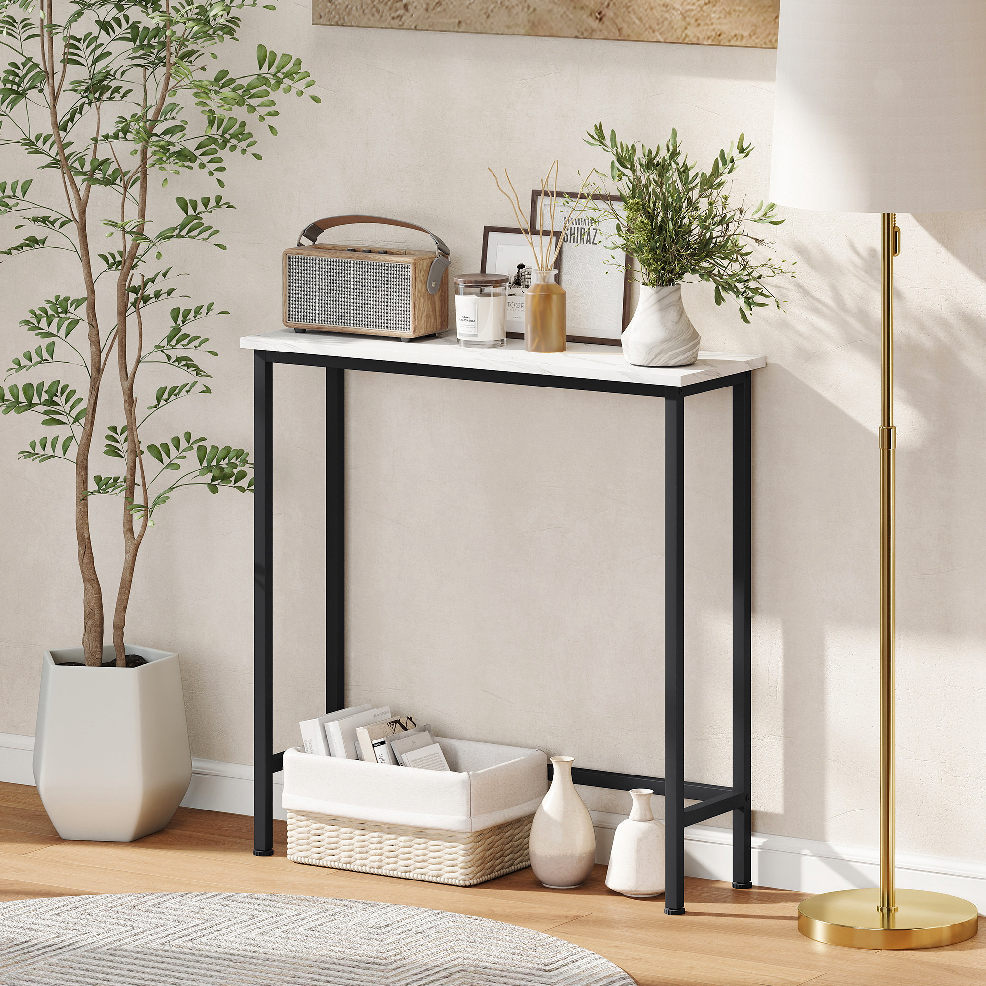 Konsolentisch Flurtisch mit verstellbar Fußpads, Kippschutz 75 x 24 x 76 cm für Kleinen Raum Schwarz