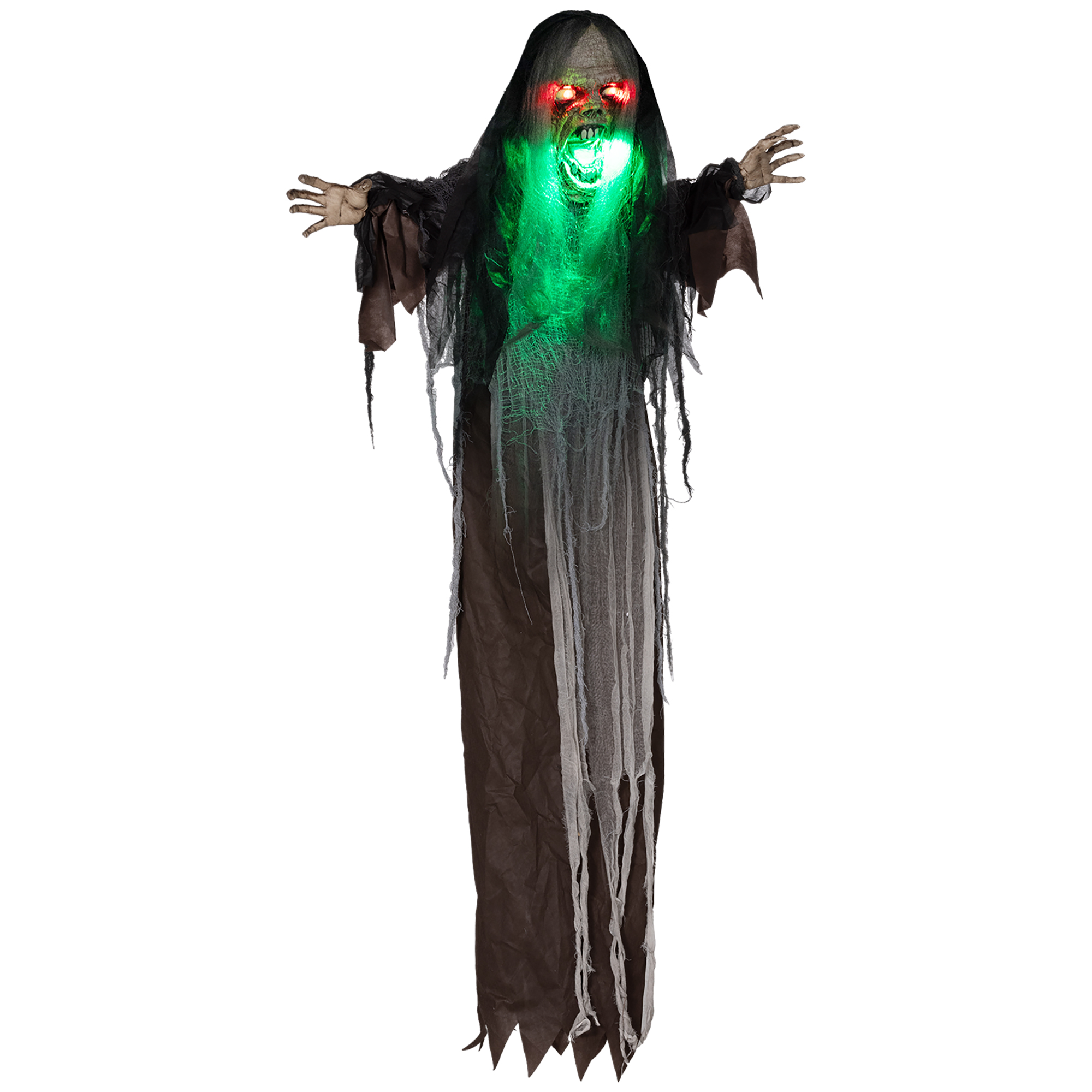 Grünes Monster, Helloweendeko, gruselige Soundeffekte, rote Augen, beweglich, 183 cm
