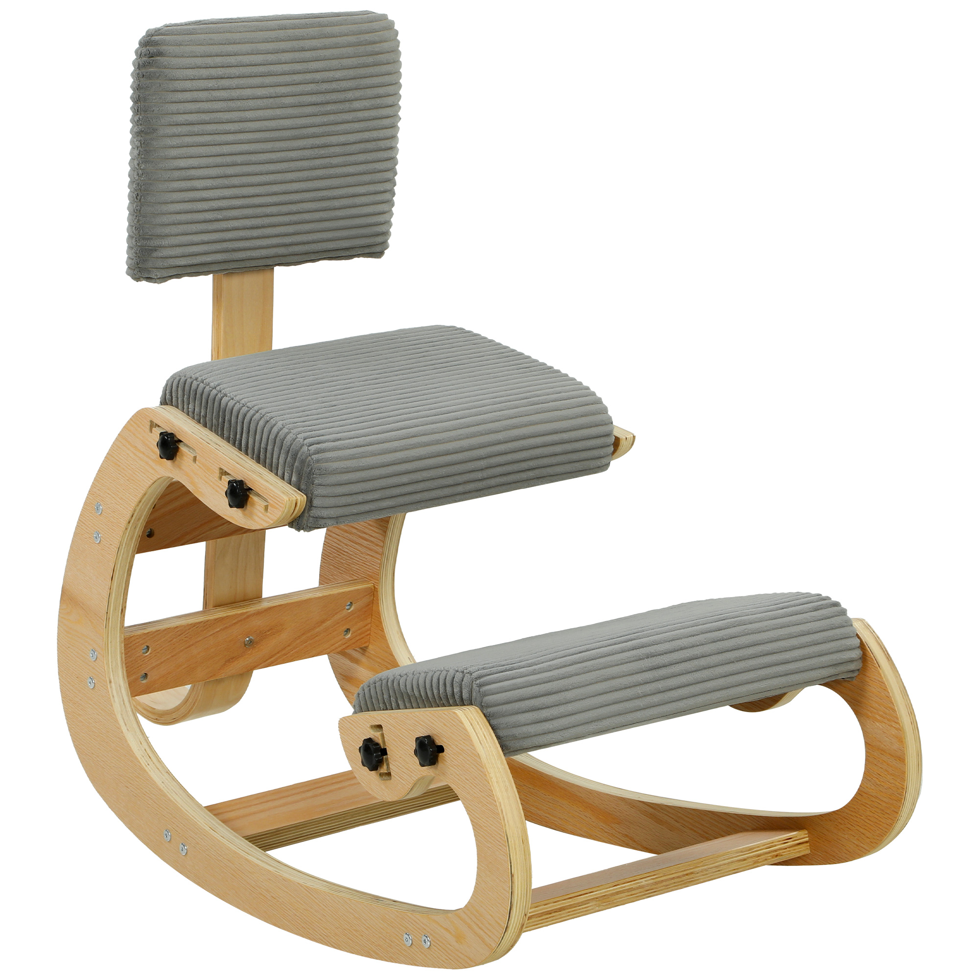 Ergonomischer Kniestuhl, Kniehocker mit Rückenlehne, Cord-Optik, Bürostuhl für Zuhause, Büro, Meditation, Dunkelgrau