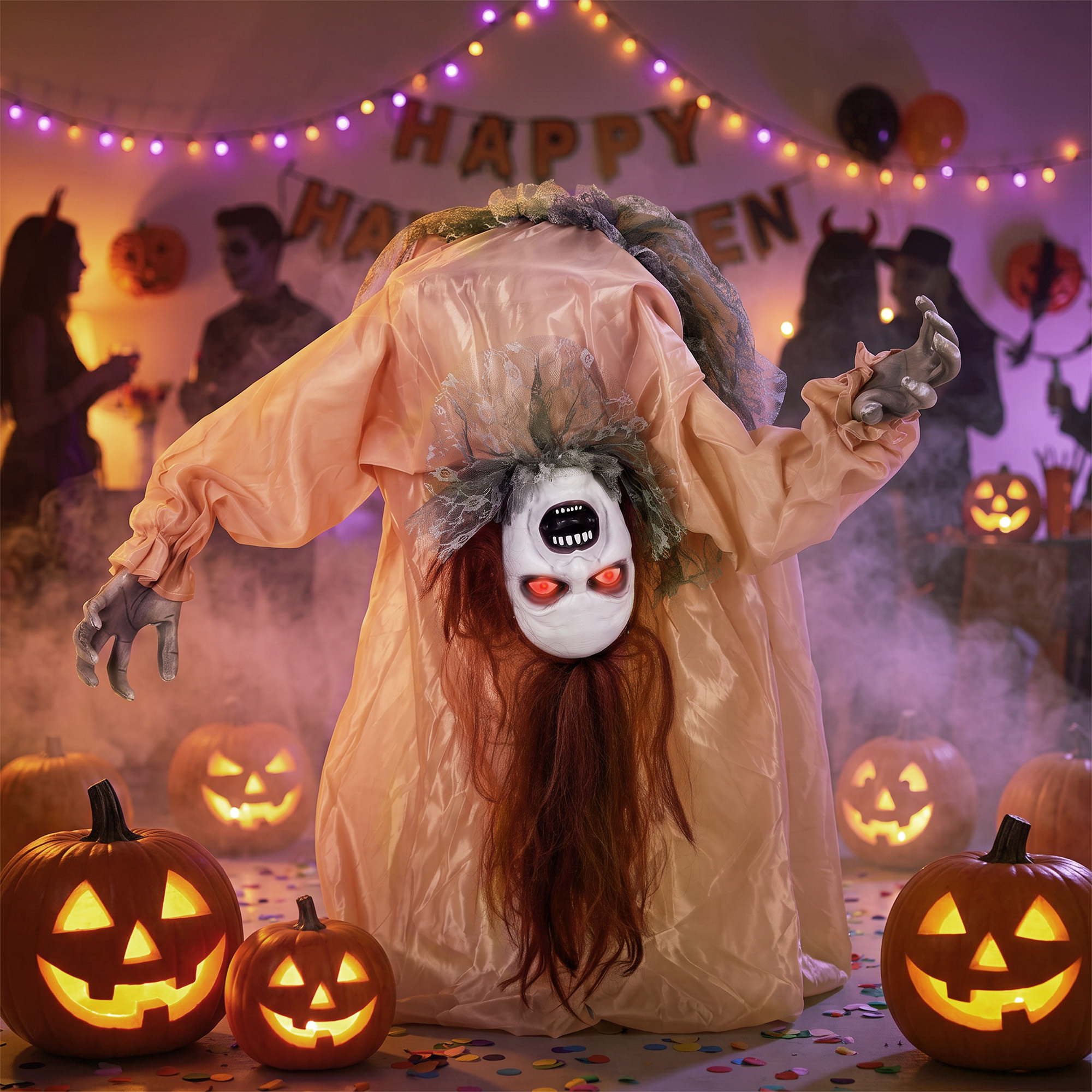 animierter Halloween-Geist mit gruseligen Schreien, leuchtenden Augen, per Geräusch/Berührung aktiviert