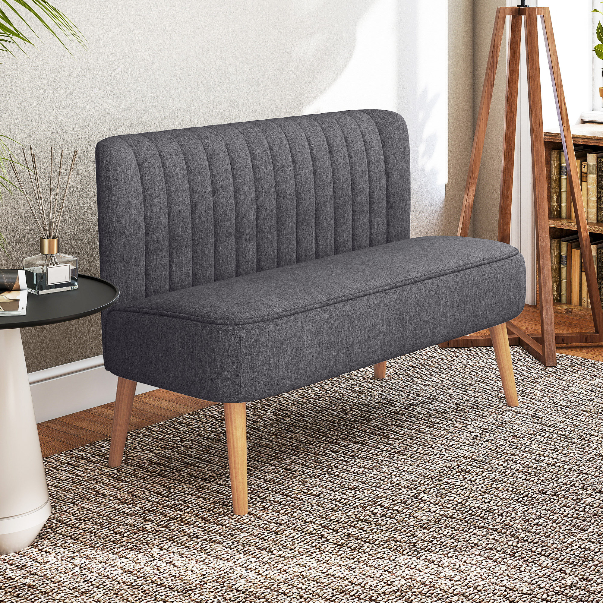 2-Sitzer Sofa, weiche Polsterung, pflegeleichter Bezug, bis 220 kg, 117 x 56,5 x 77 cm, Dunkelgrau