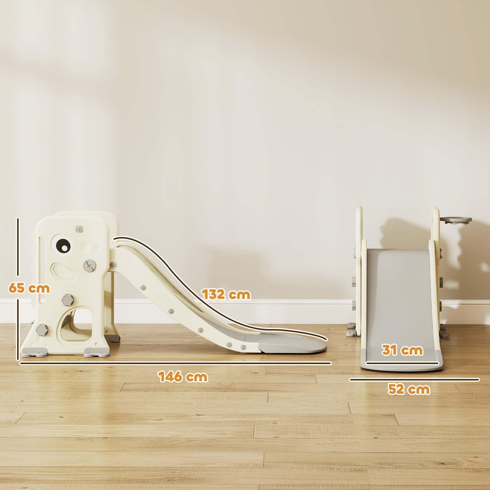 3-in-1-Kinderrutsche mit Klettergerüst, Basketballkorb Ball, faltbare Indoor-Kleinkindrutsche für Kinder 2-5 Jahren