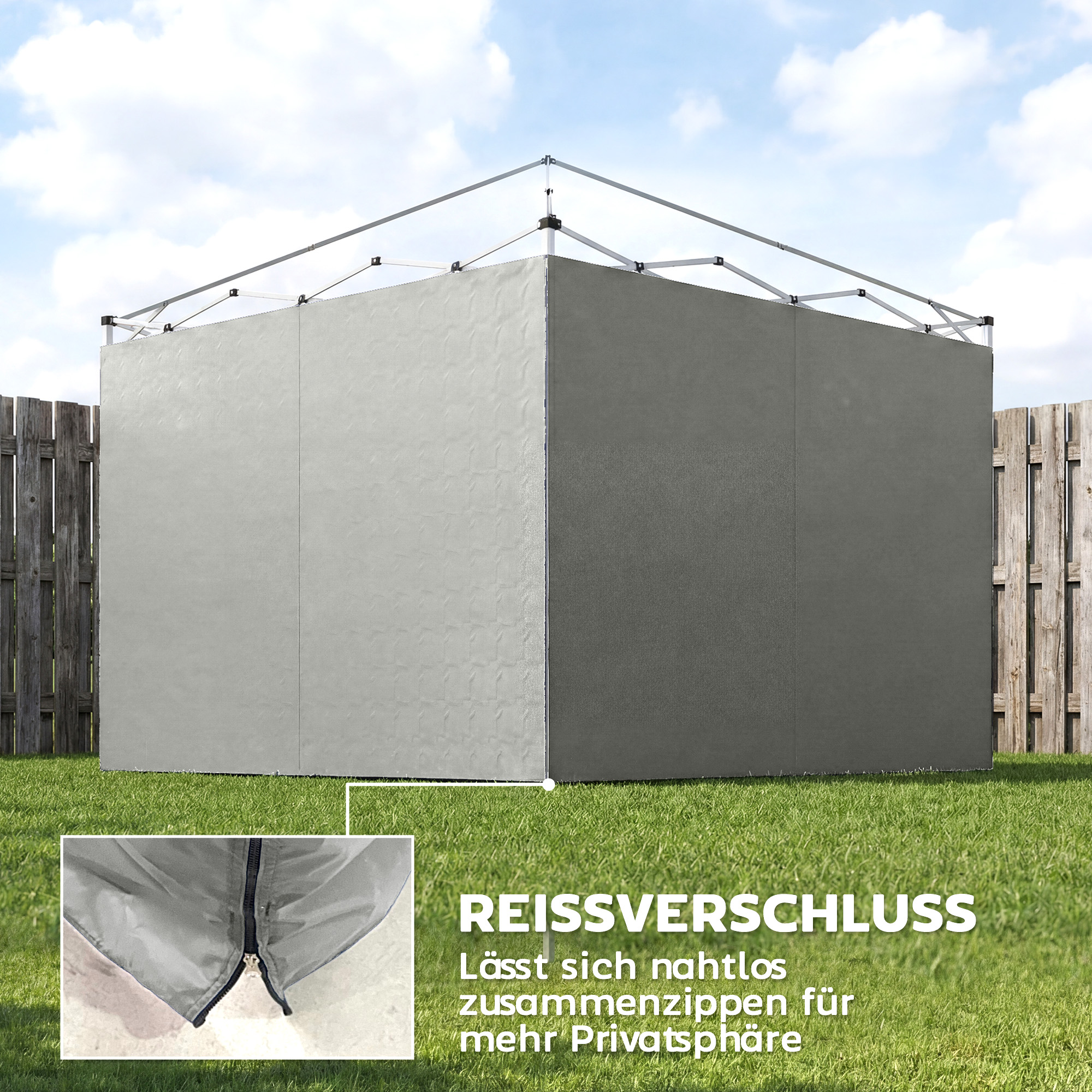 3-teiliges Set Seitenteile mit Reißverschluss für 3 x 3 m Pavillon, Hellgrau