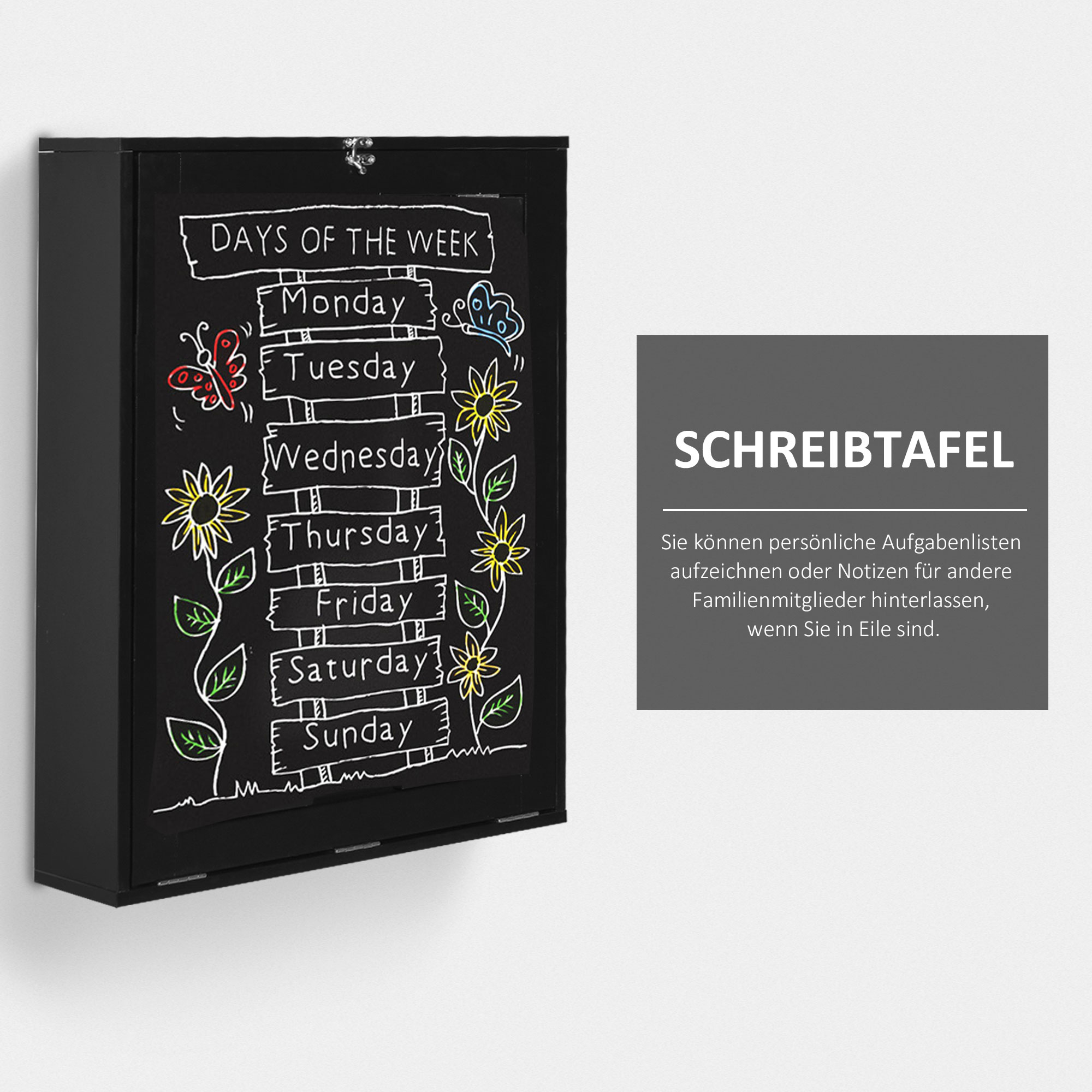Wandklapptisch Wandschreibtisch, inkl. Schreibtafel, 60 cm x 94,5 cm x 147 cm, Schwarz