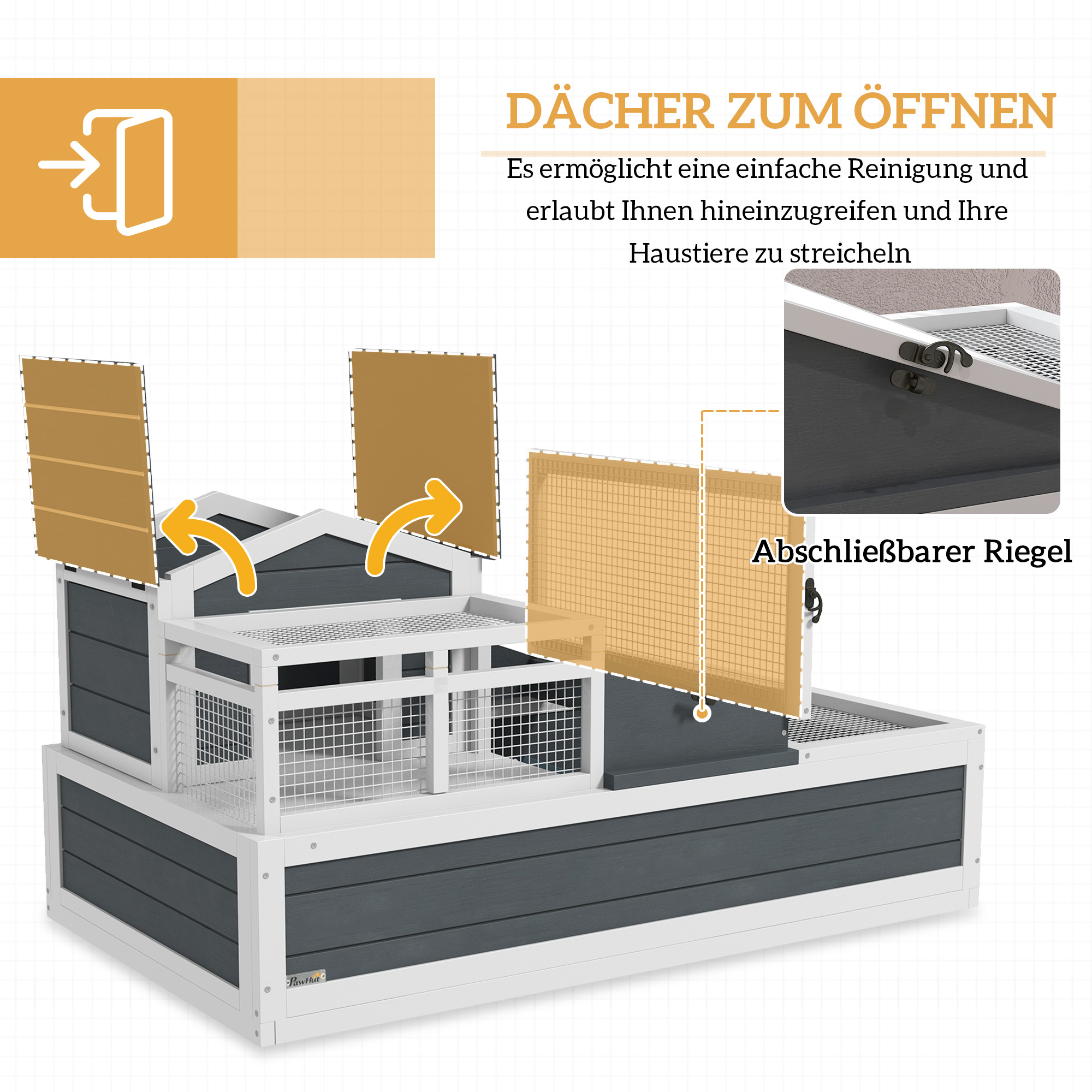 Schuldkrötenhaus, 2 Ebenen, für drinnen und draußen, Balkon, Tannenholz, Grau