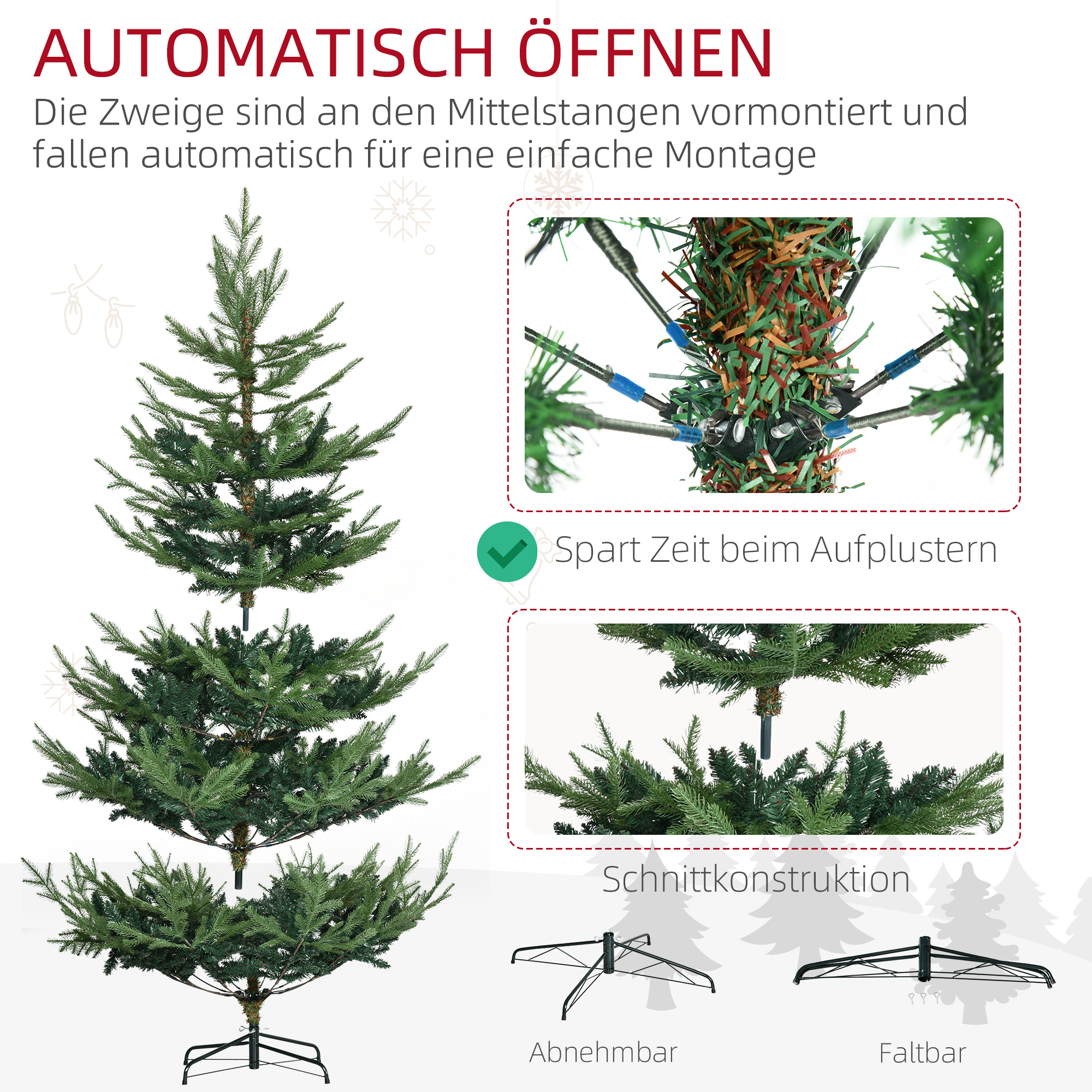 Künstlicher Weihnachtsbaum 180 cm Kieferbaum künstlich mit 795 Spitzen, klappbar Füße Stahlrahmen