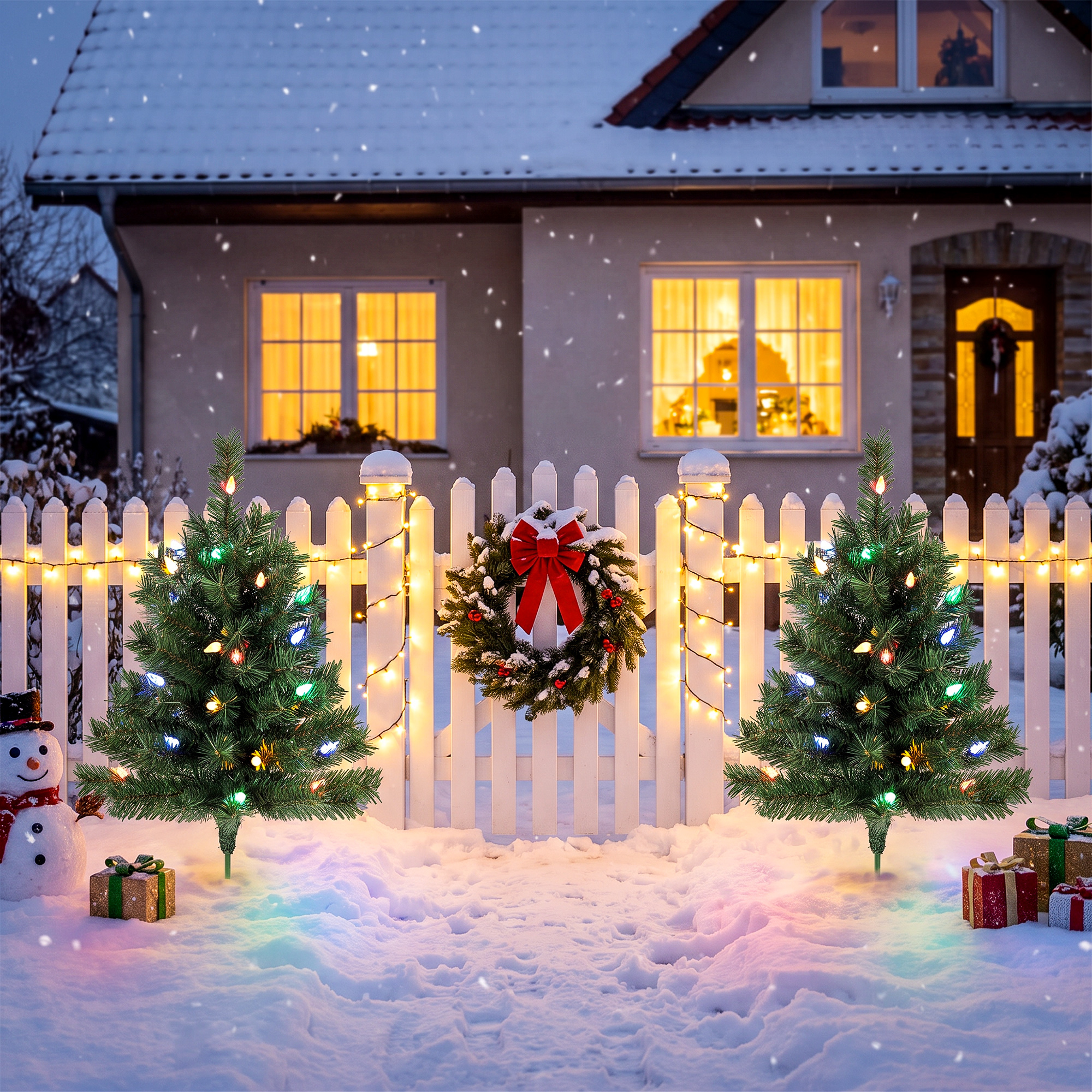 Beleuchteter Weihnachtsbaum 60 cm, 2er-Set, künstlich, mit 60 bunten LED-Lichtern, 130 Zweigspitzen, Grün