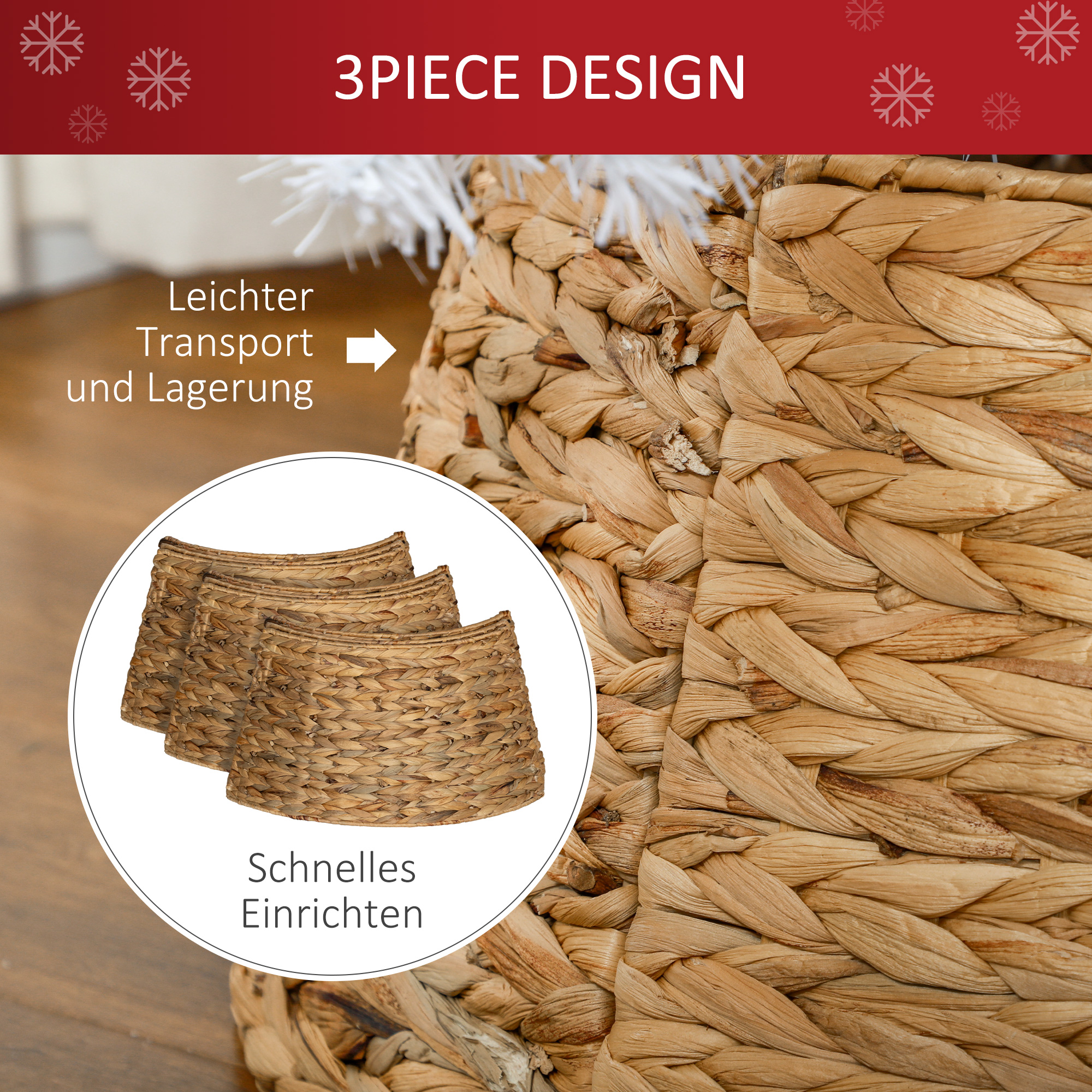 Ständerverkleidung für Weihnachtsbaum, rustikal, Flechtmuster, Wasserhyazinthe, Metallverstärkung