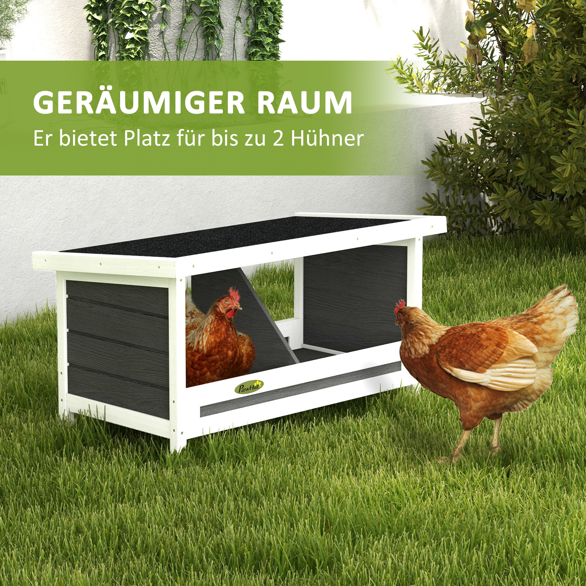 Legenest für Hühner Hühnernest, wetterbeständig, Asphaltdach, 66 x 37 x 34 cm, Natur + Schwarz