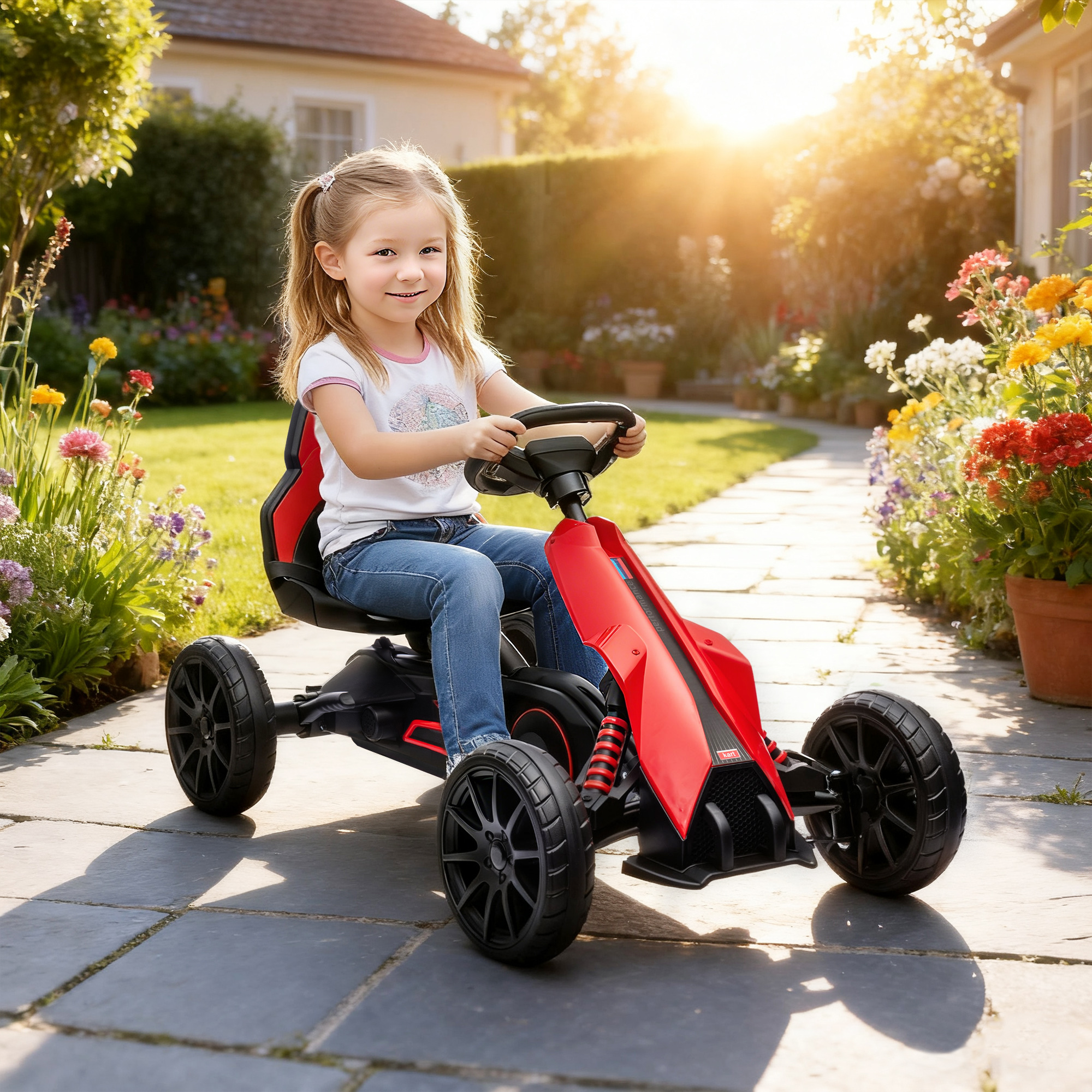 Go Kart Pedal Go Kart Rückwärts-uns Vorwärtsgang, für Kinder von 3 bis 8 Jahren, Rot