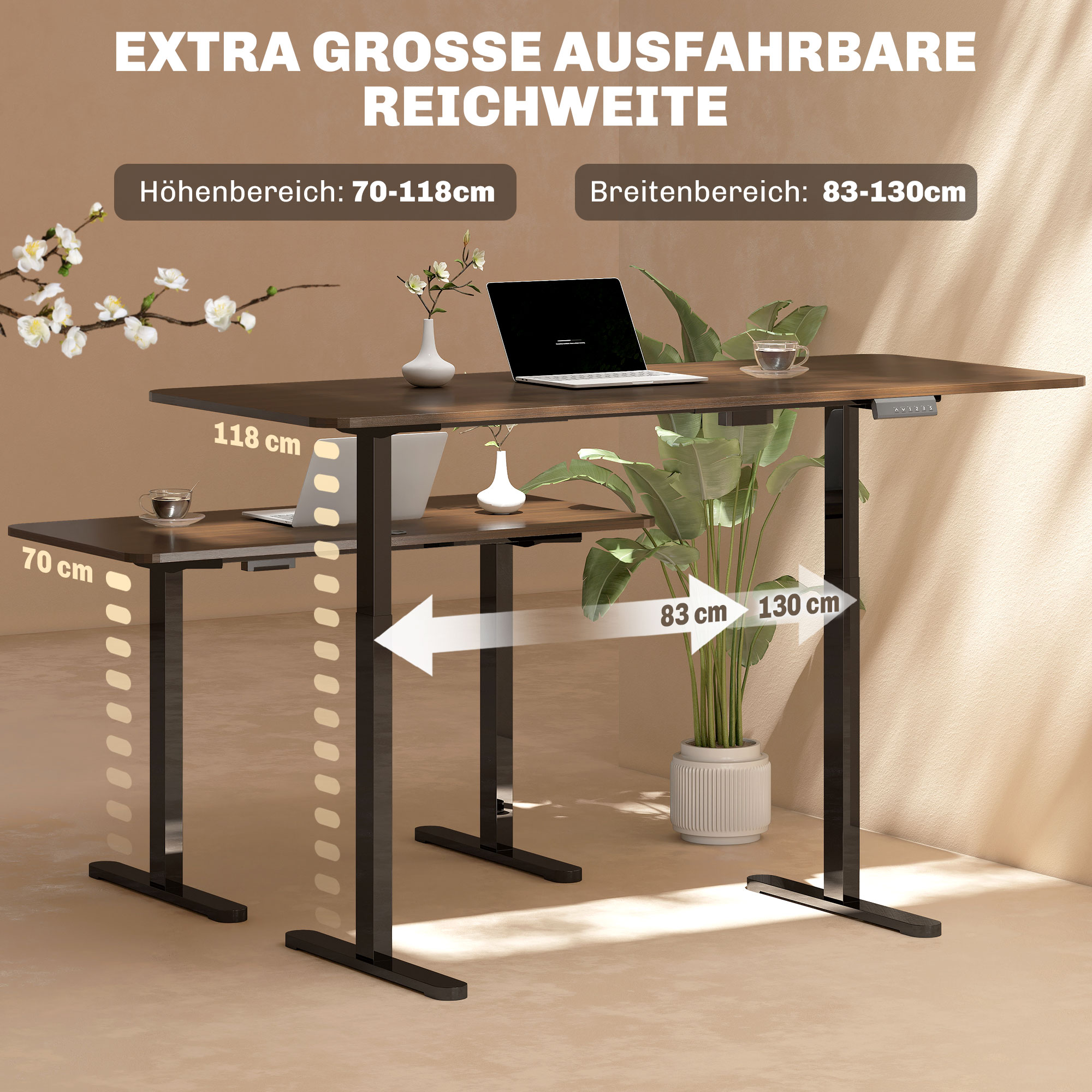 Schreibtischgestell, höhenverstellbar, mit Speicherfunktion, Stahl, Schwarz
