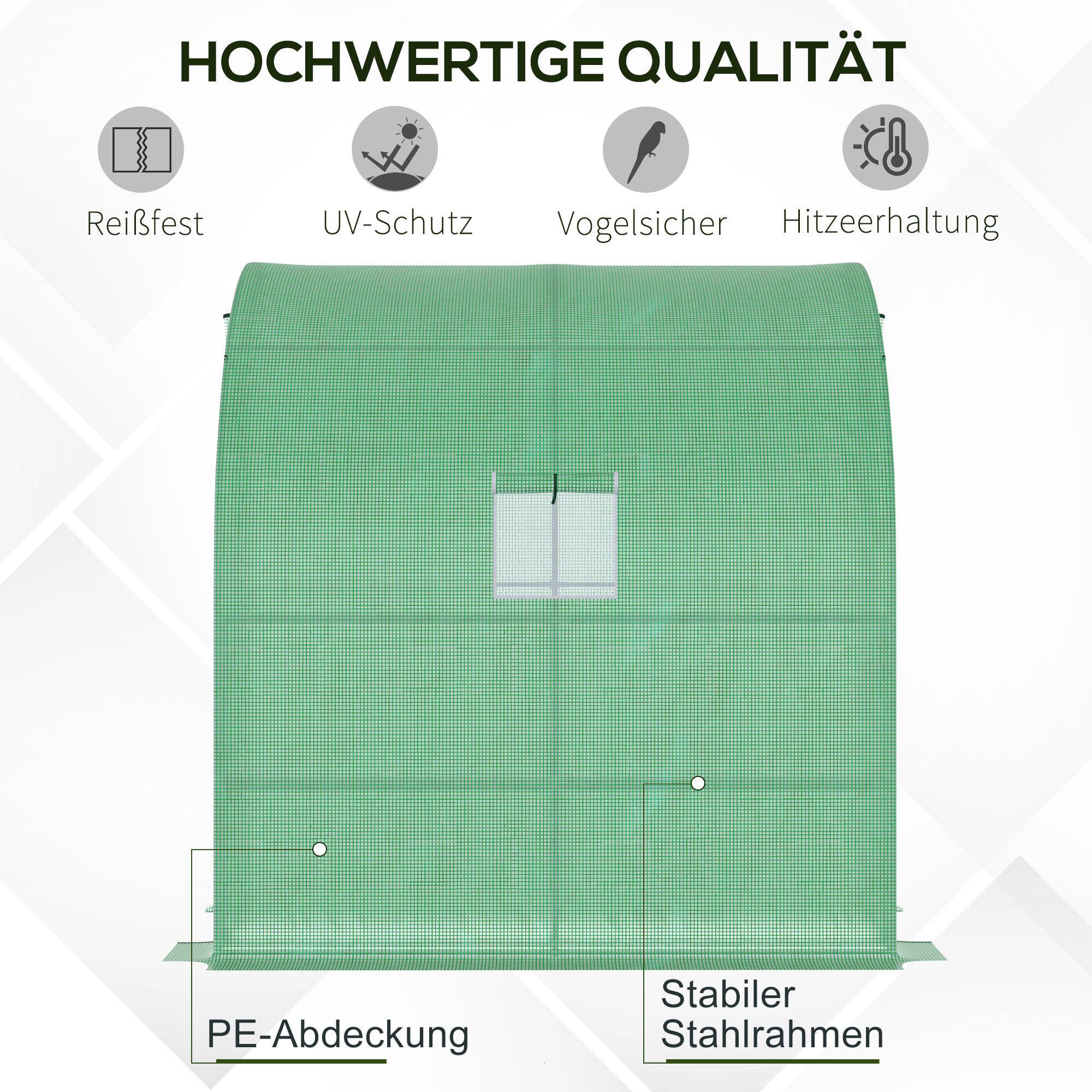 Foliengewächshaus Tomatengewächshaus mit Mesh Fenster, Treibhaus mit aufrollbaren Türen, Anzuchthaus mit UV Schutz, Grün, 200 x 100 x 215 cm