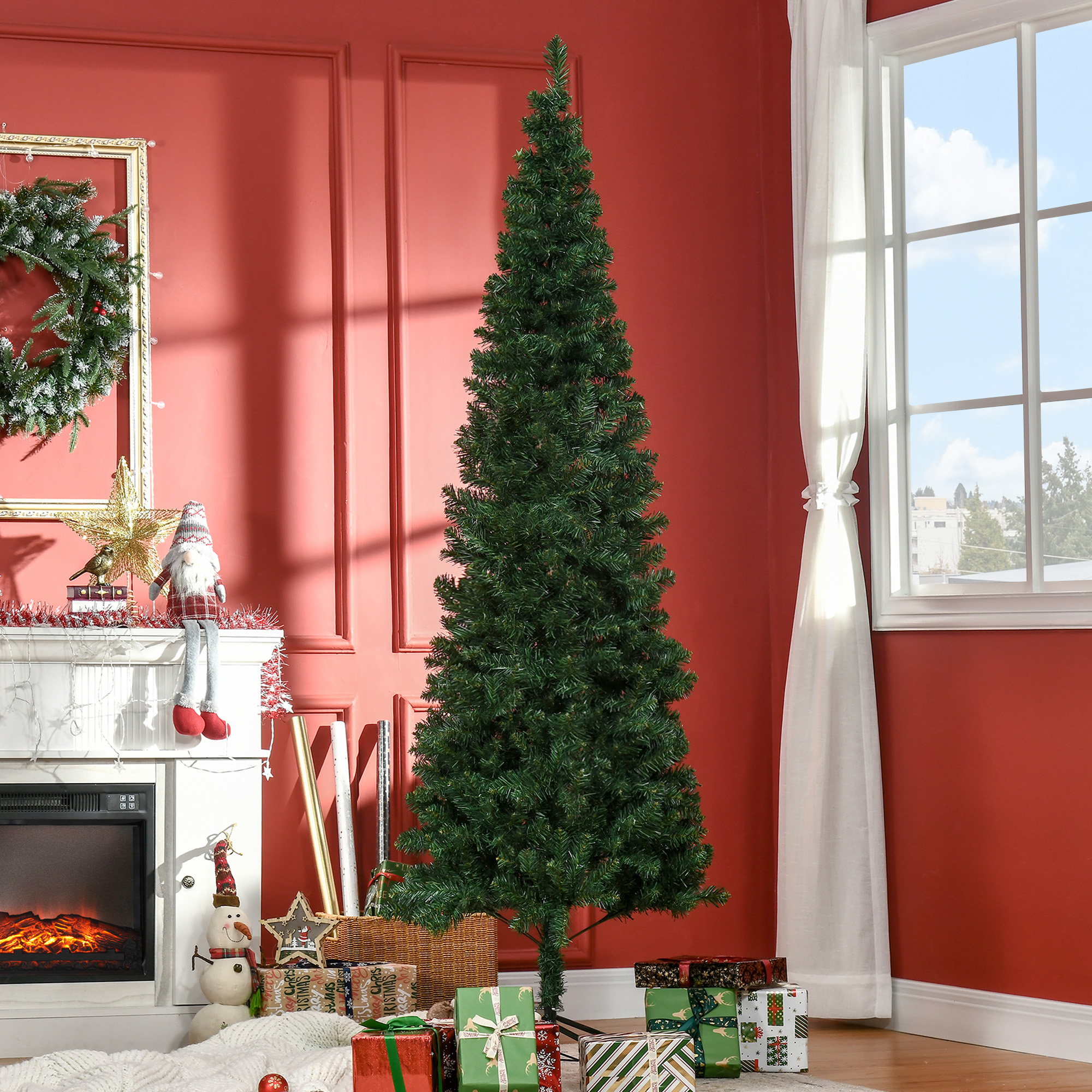 Weihnachtsbaum Kunsttanne künstlicher Christbaum, inkl. Standfuß, LED´s, 2,1 m, 1 Weihnachtsstern, Grün
