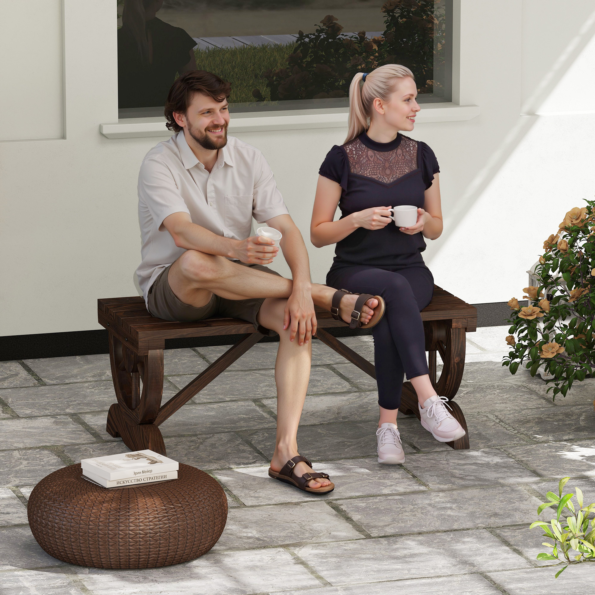 Gartenbank Holz Wetterfest Sitzbank Gartenmöbel Rustikale Bank Natur 98 x 50 x 39,5 cm